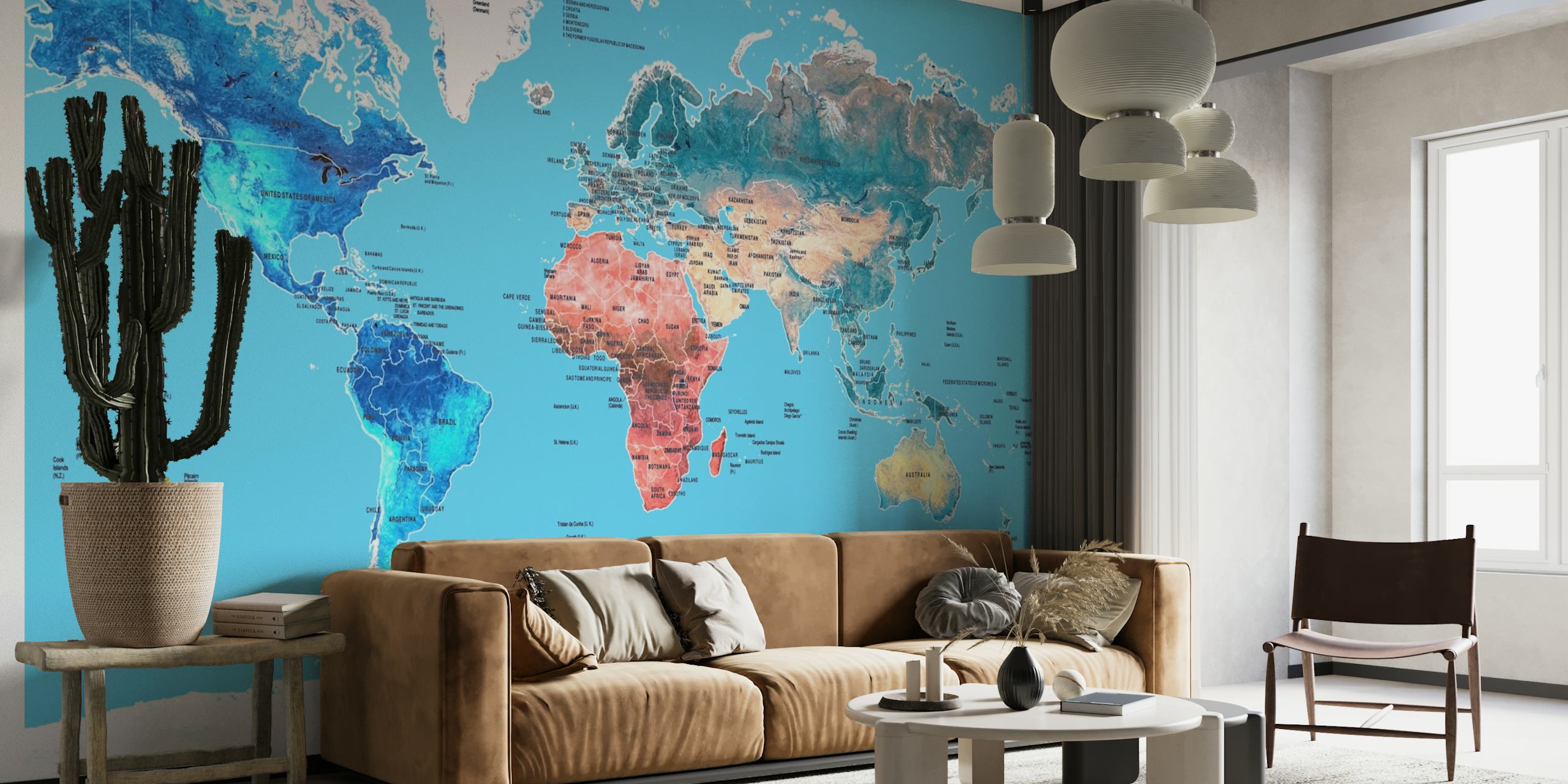 Colourful World Map behang