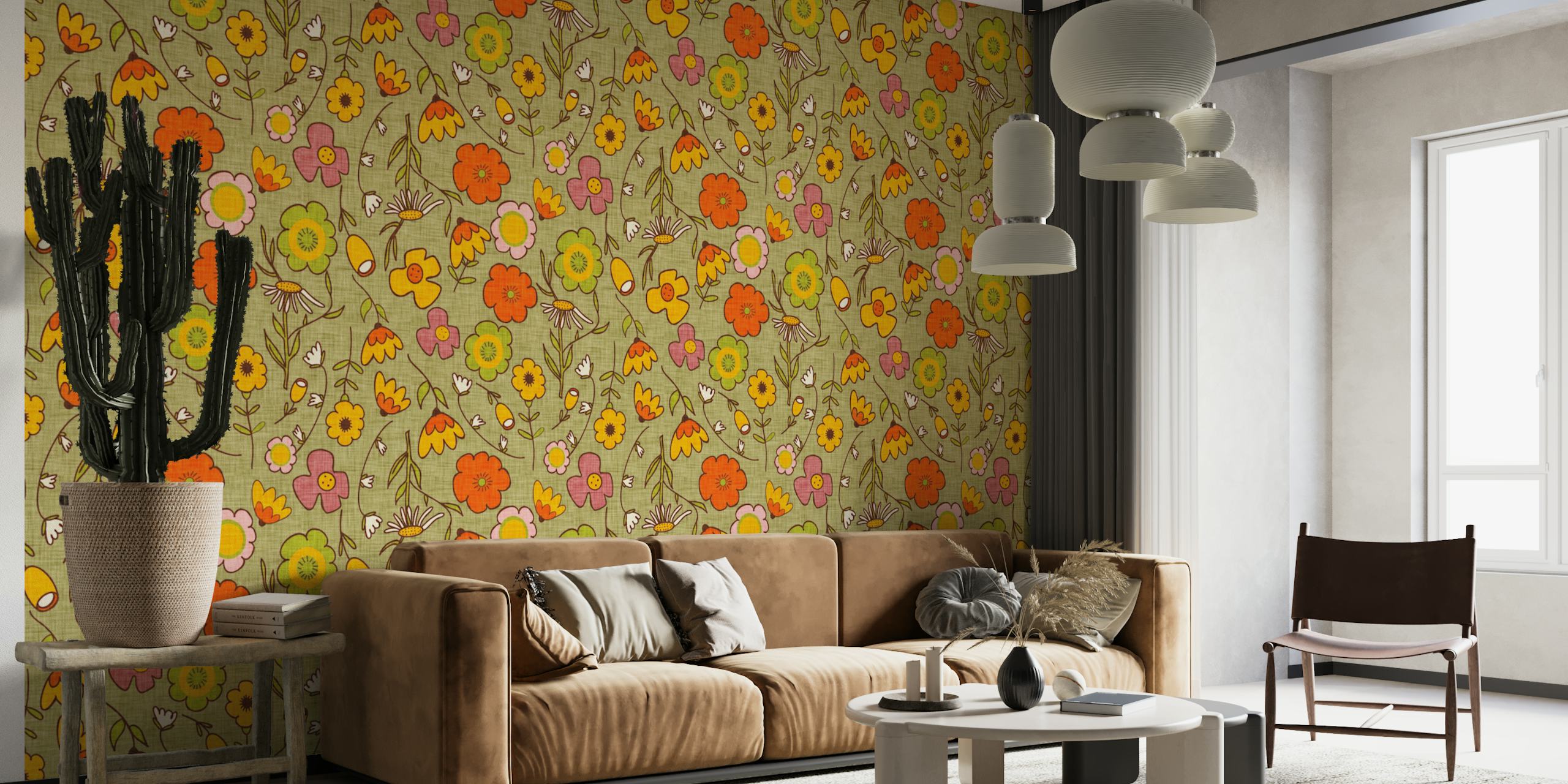 70s Floral Bouquet Green wallpaper in a room