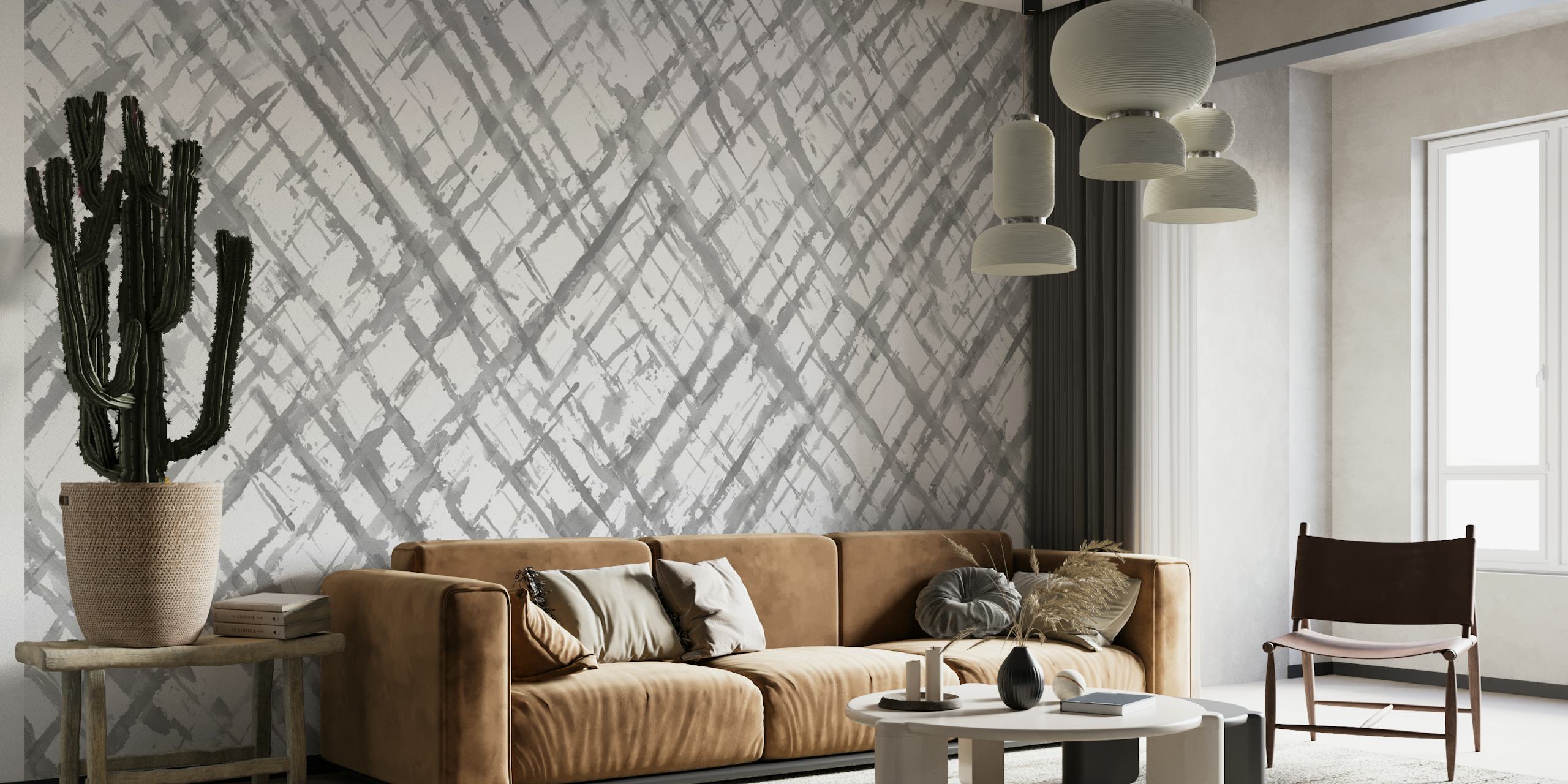 Grey watercolor pattern with diagonal lines wallpaper