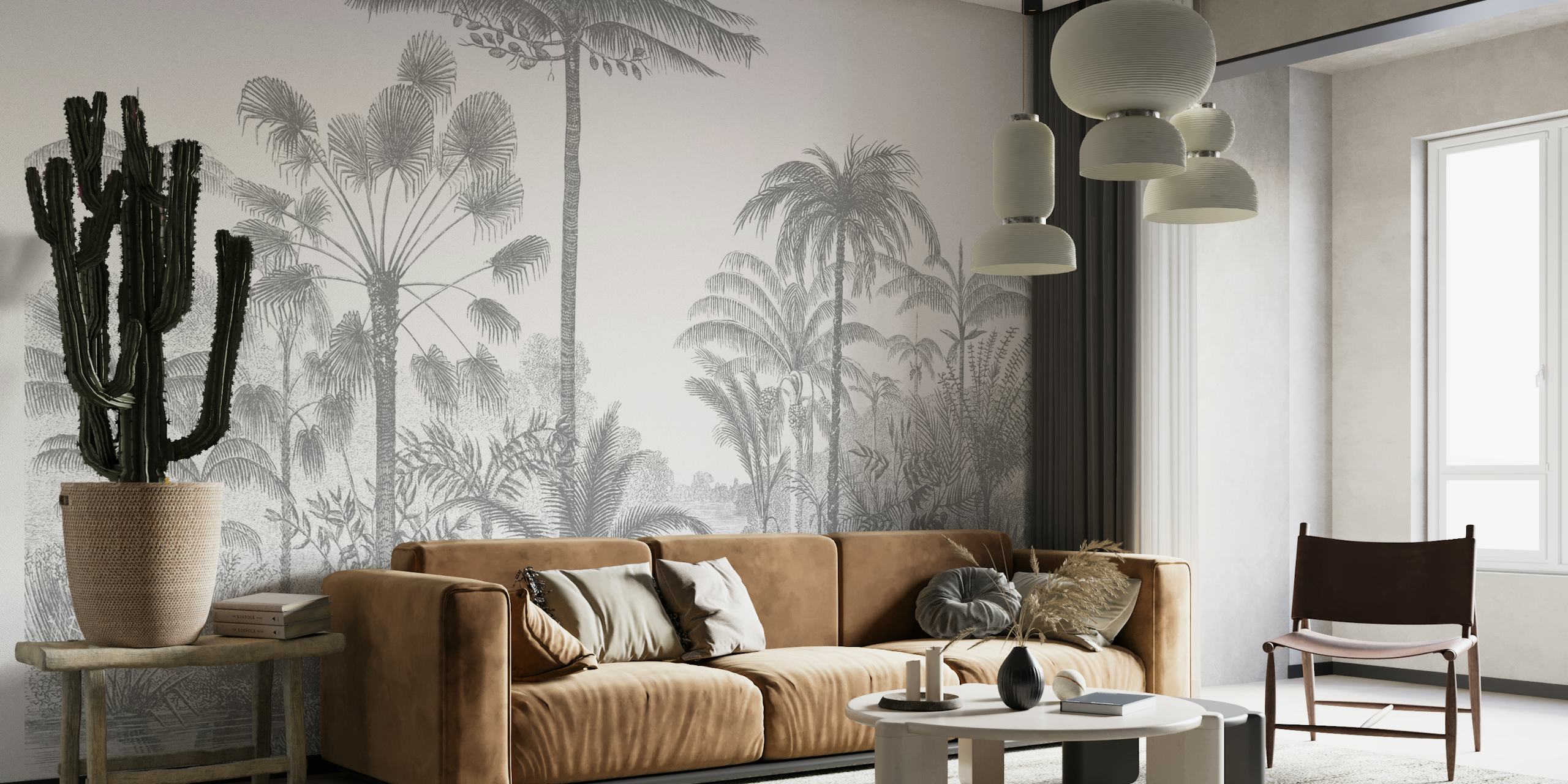 Grey vintage jungle behang