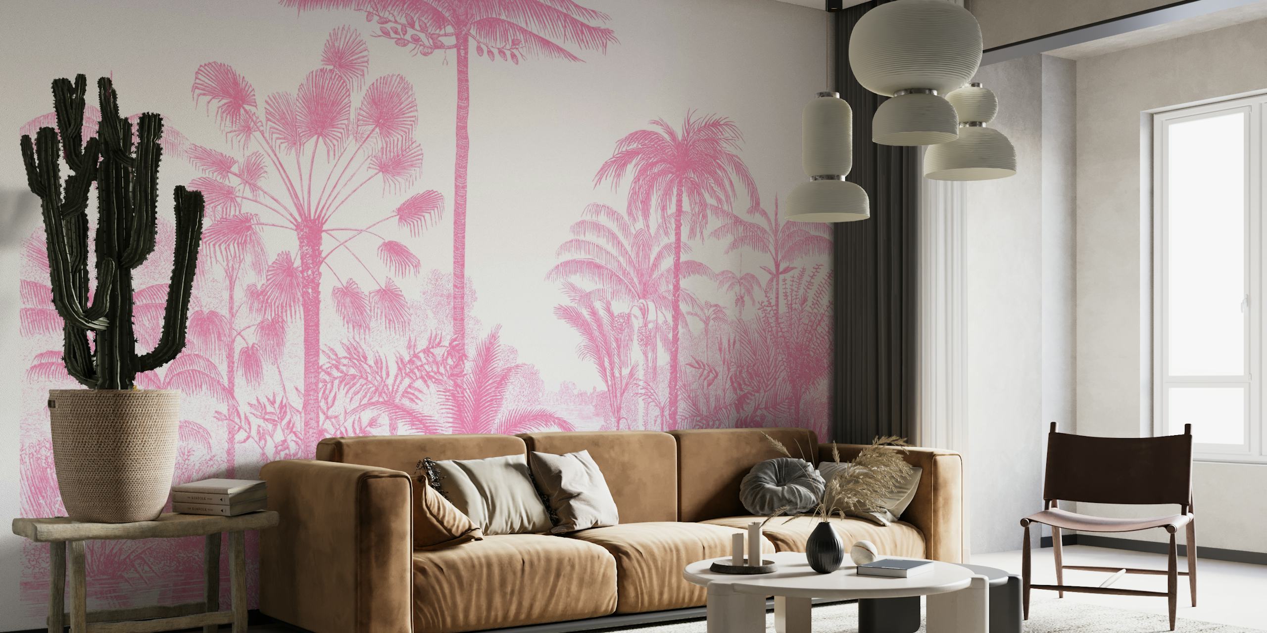 Pink vintage jungle papel pintado