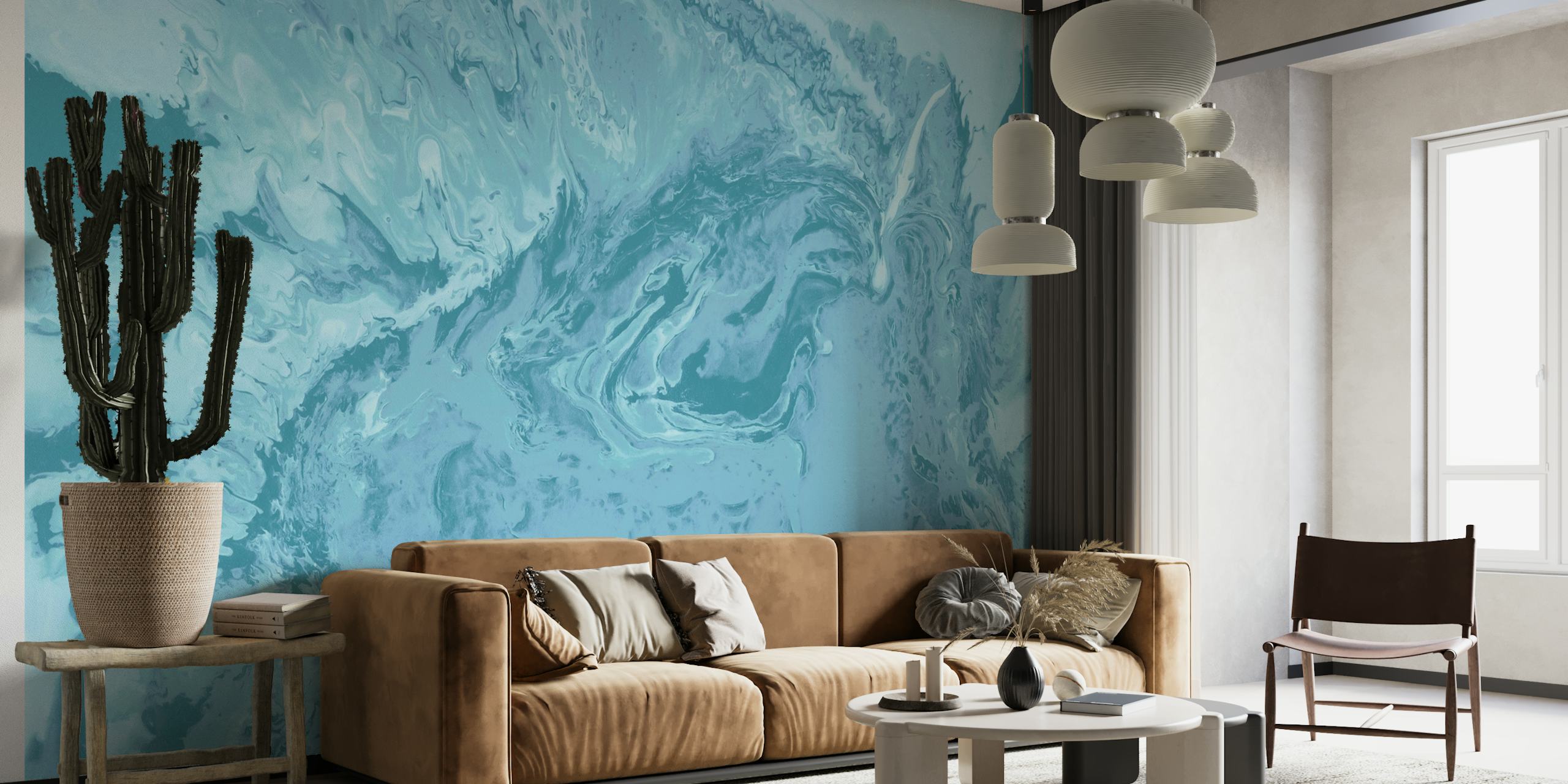 Design de papel de parede artístico com redemoinhos azuis
