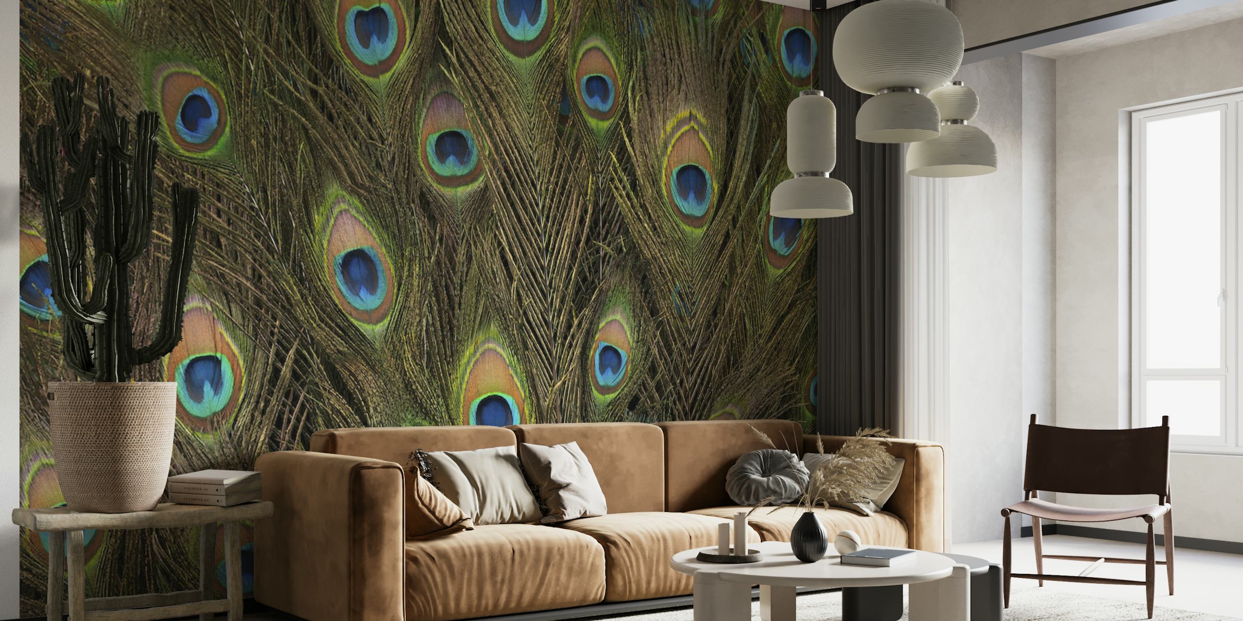 Projekt tapety Peacock Feathers w pokoju