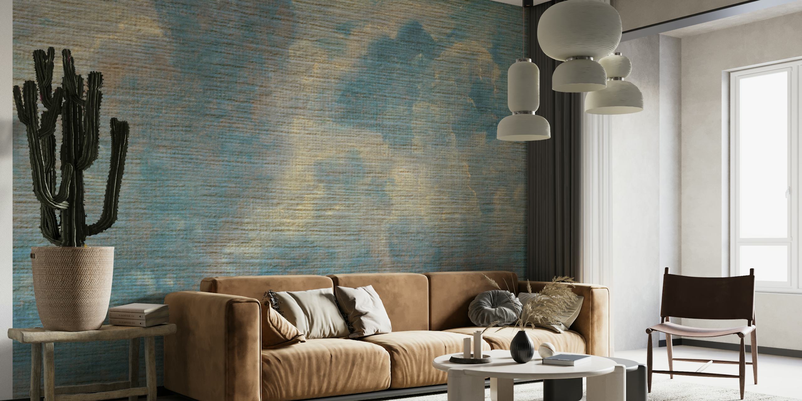Blue textured clouds wallpaper in soft tones