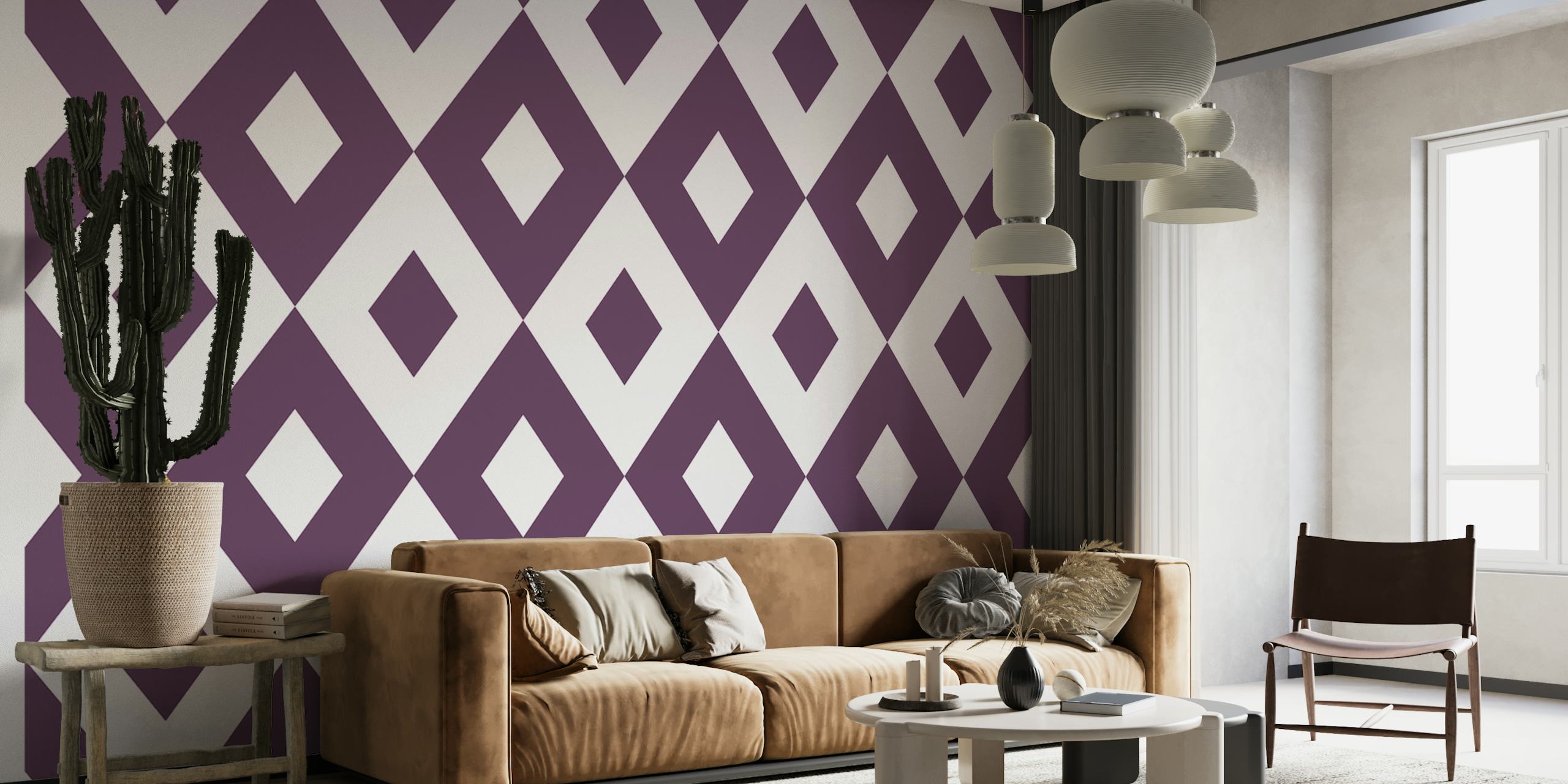 Geometric purple and white rhombus pattern wallpaper