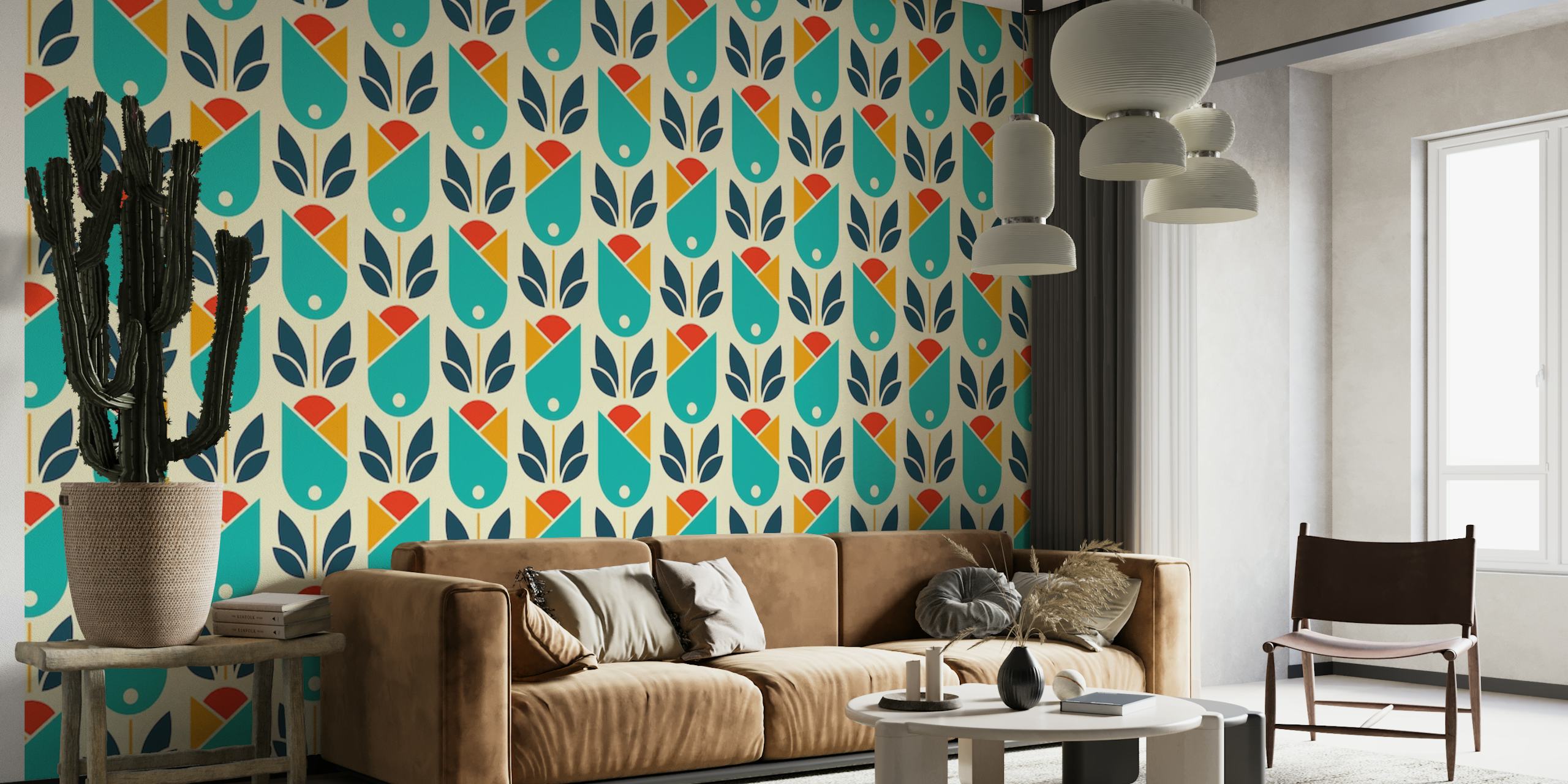 2018 Blue tulips pattern wallpaper