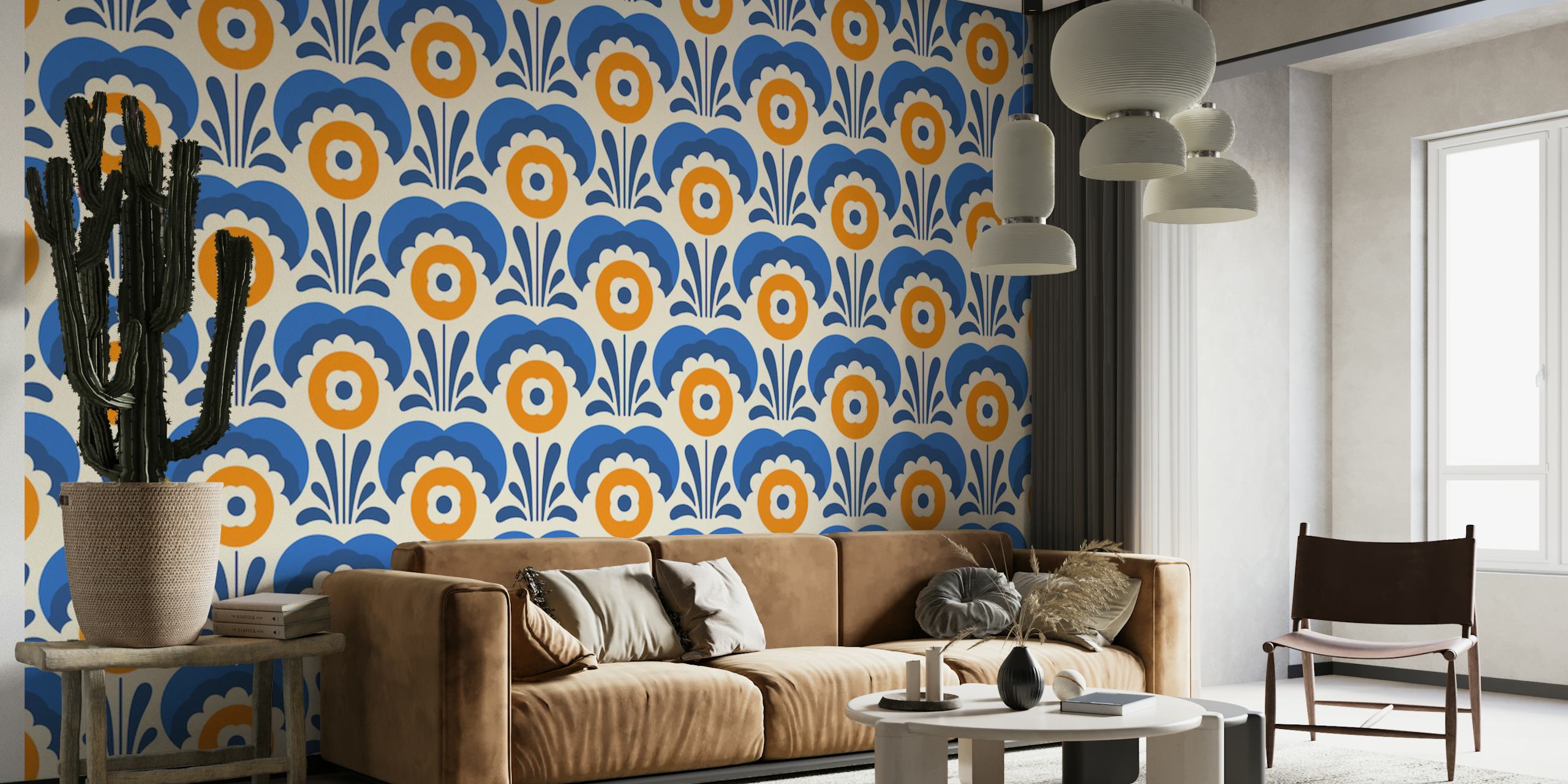 2110 Playful flowers pattern papel pintado mostrado en una habitación