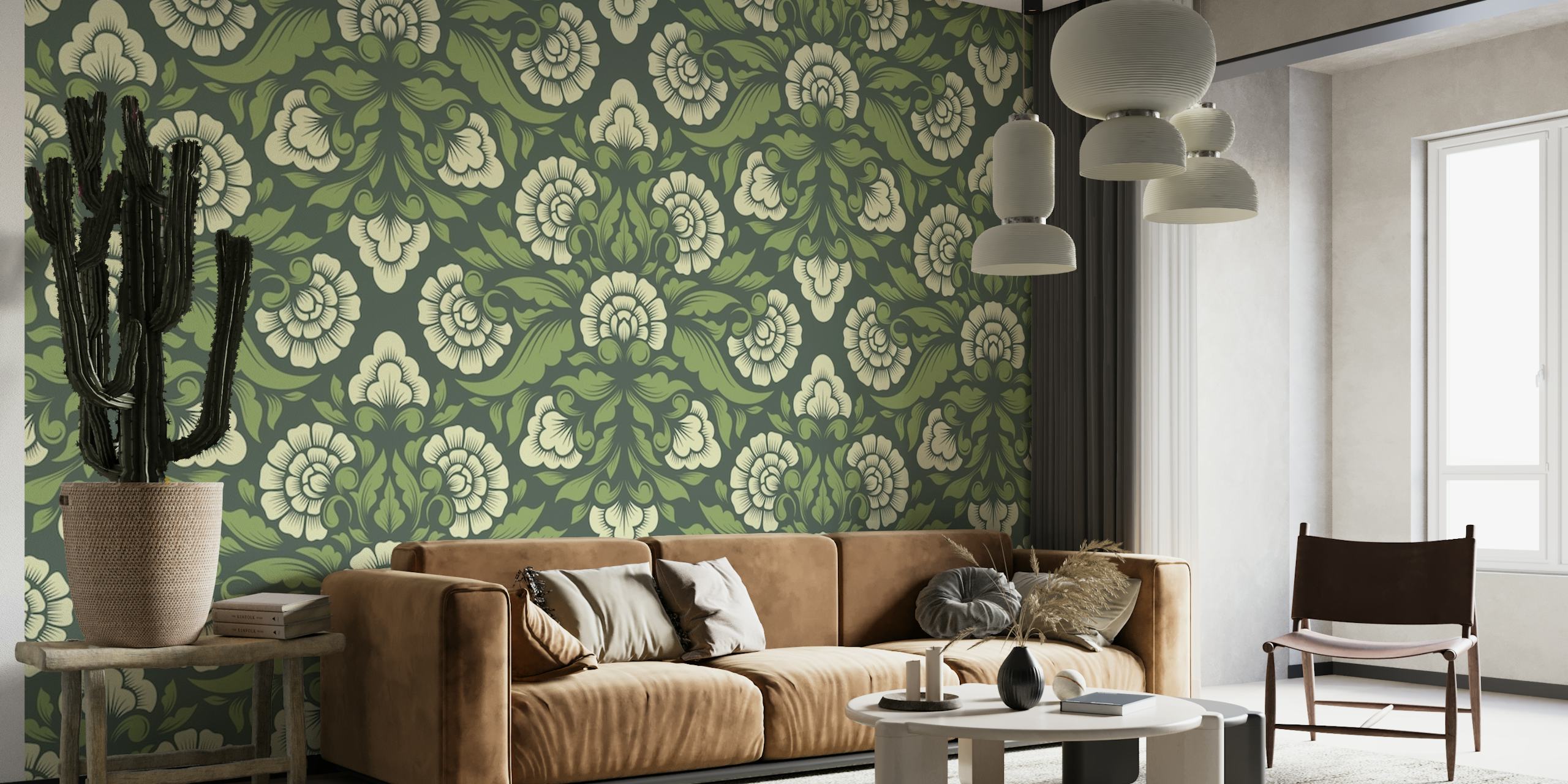 2191 Victorian flowers green wallpaper