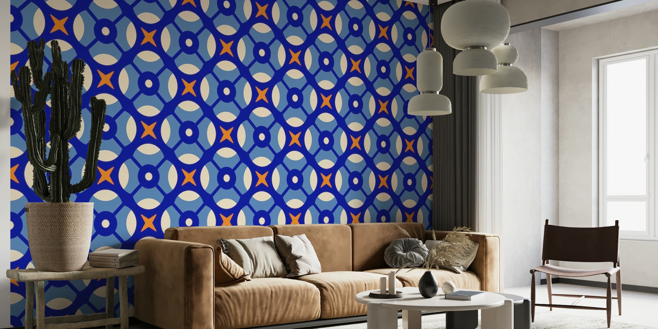 2150 Blue retro pattern papel de parede