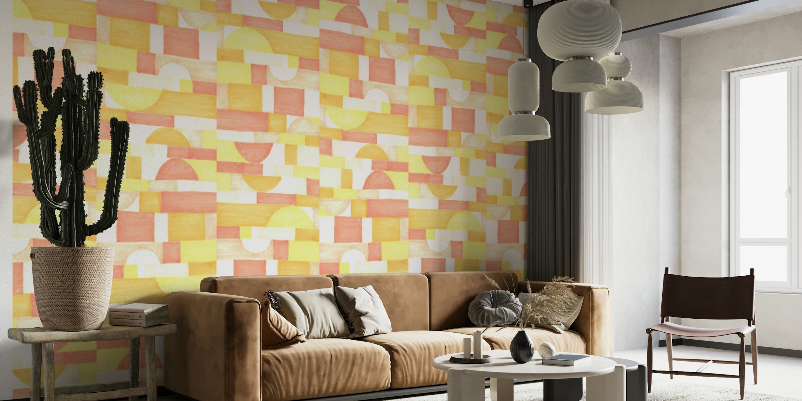 Abstrakt orange og gule geometriske former vægmaleri