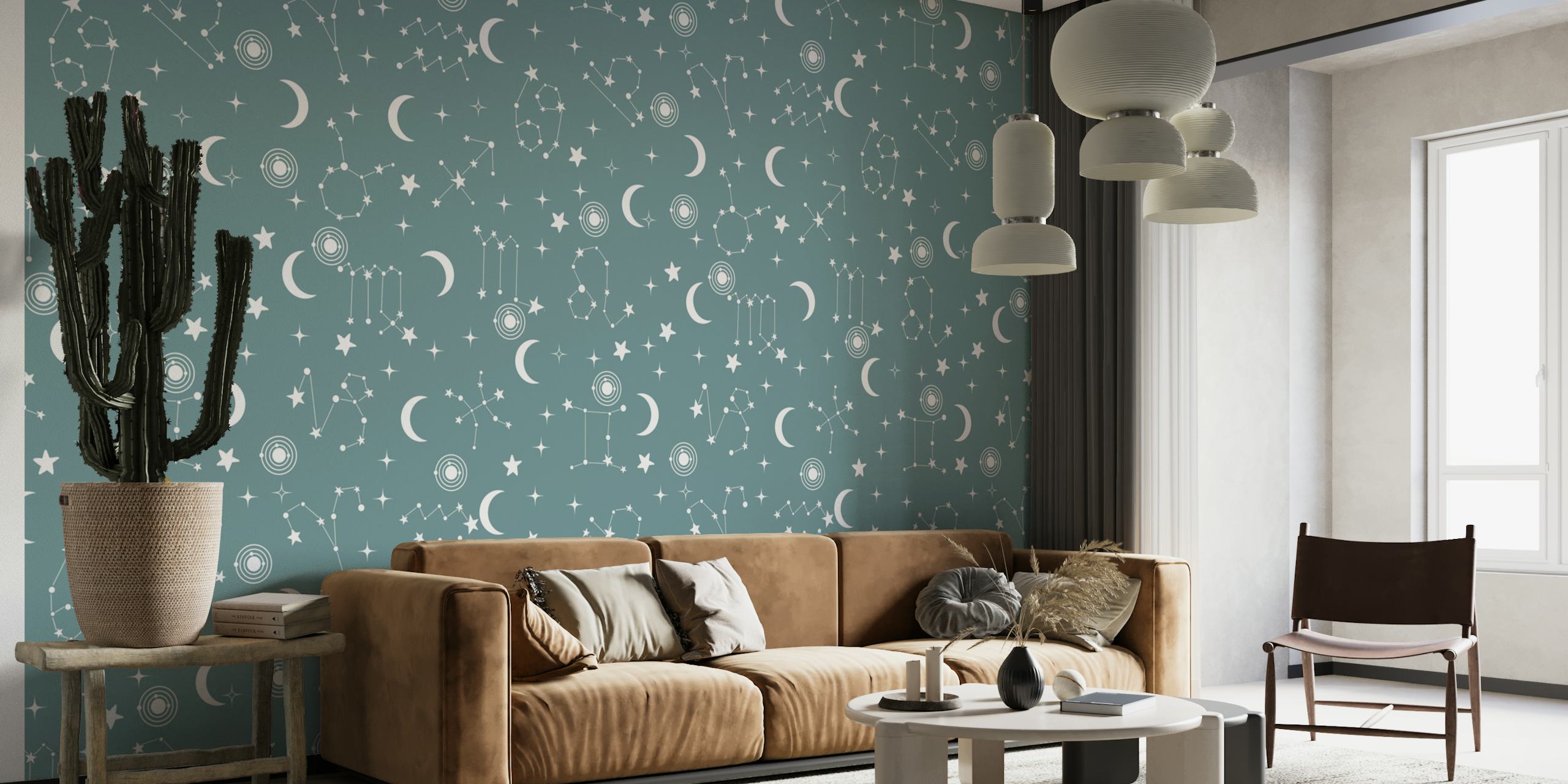 Stars and constellations pattern on a grey background wallpaper