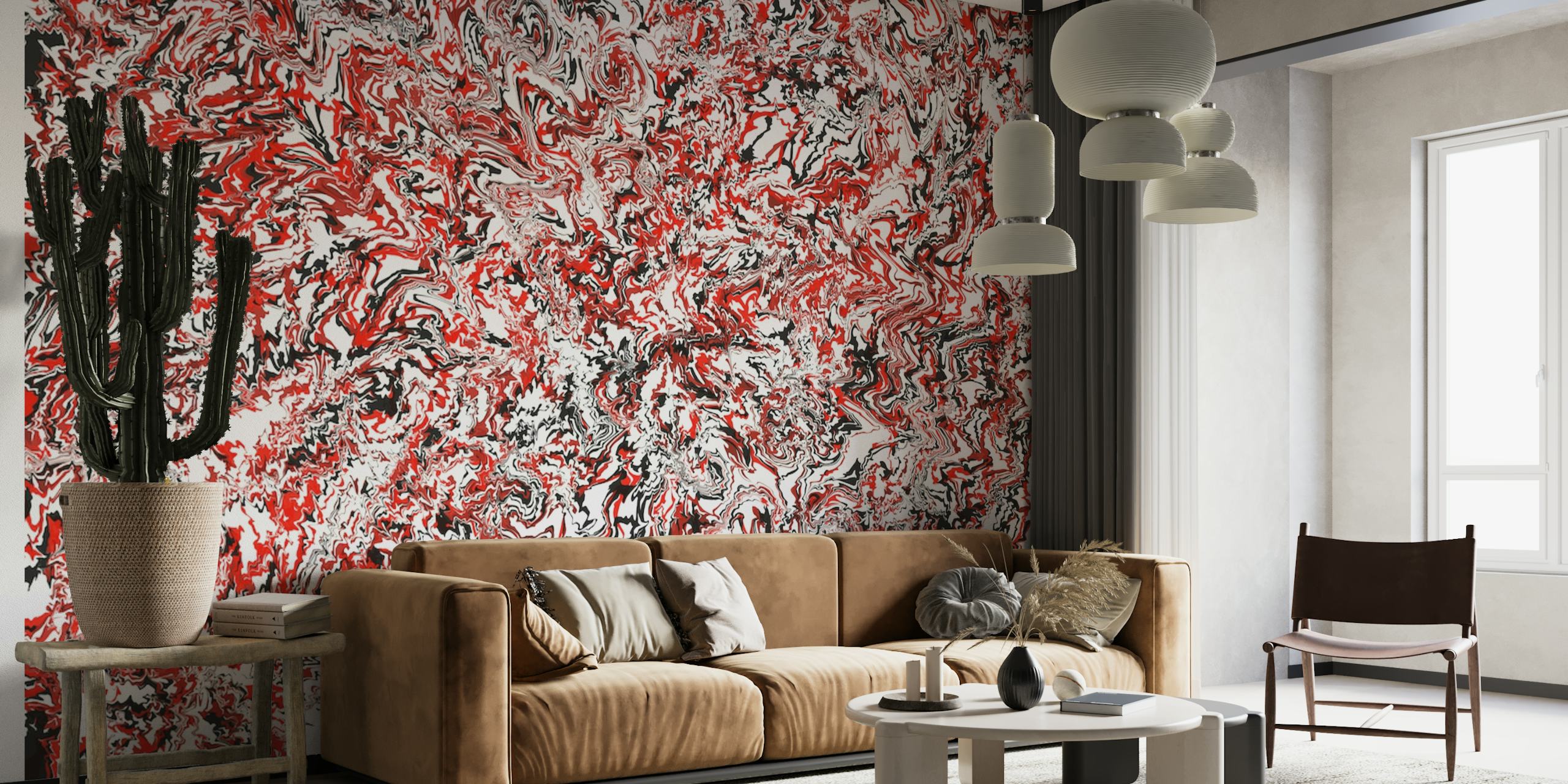 Red Black White Pour Painting wallpaper