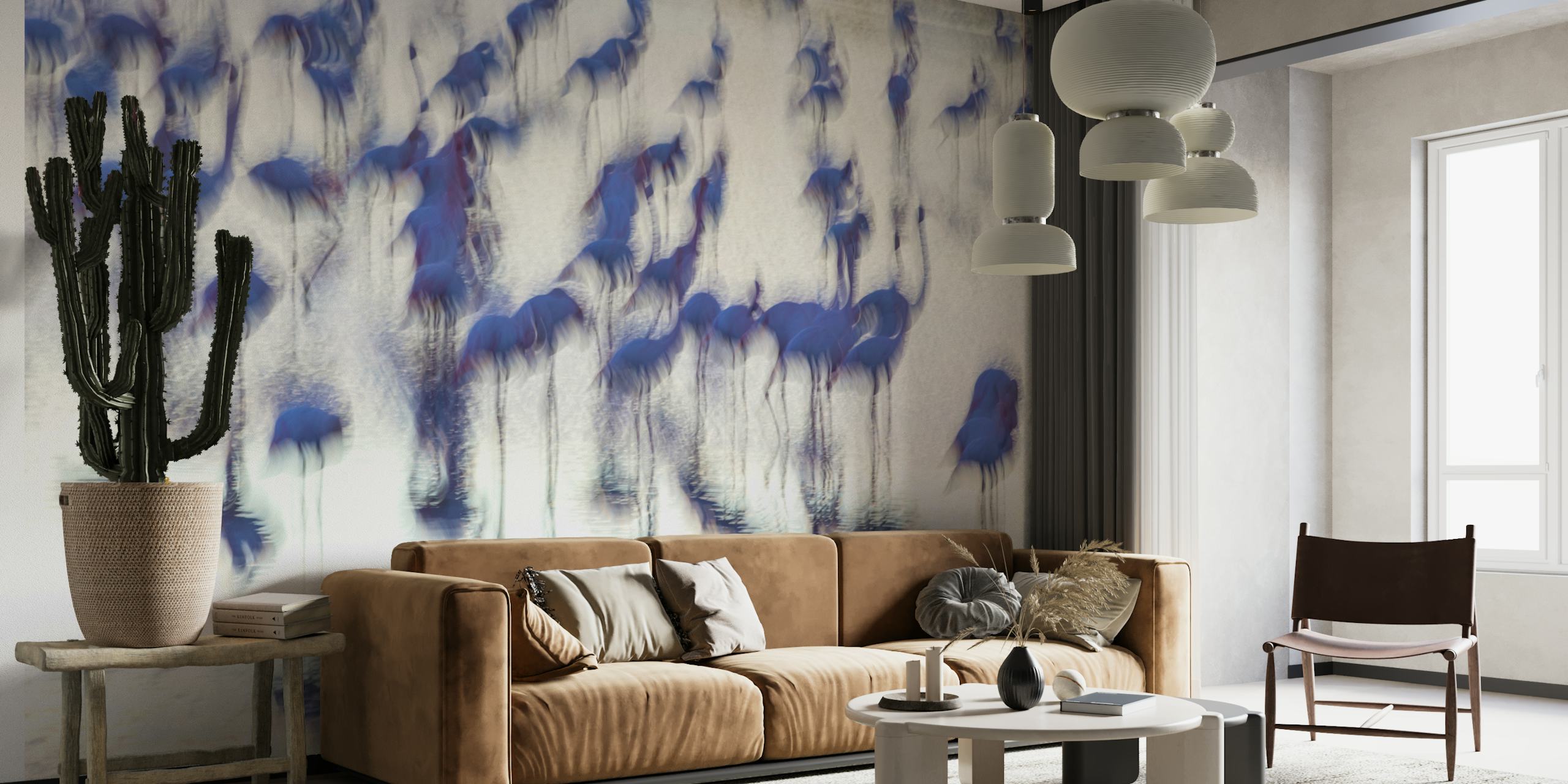 Abstract blue drips on a textured wall mural expressing movement and serenity