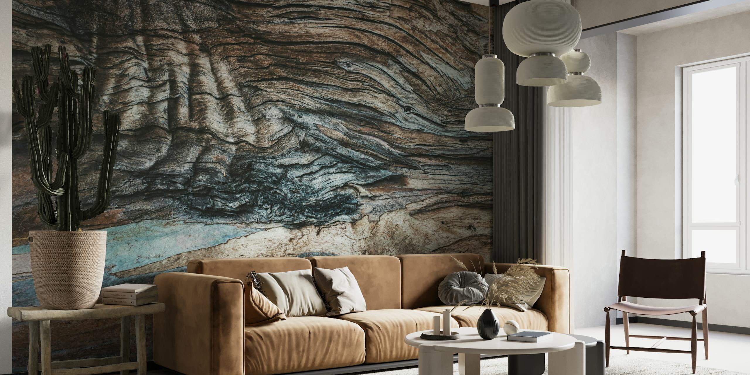 Close-up texture of eucalyptus wood wall mural with natural patterns