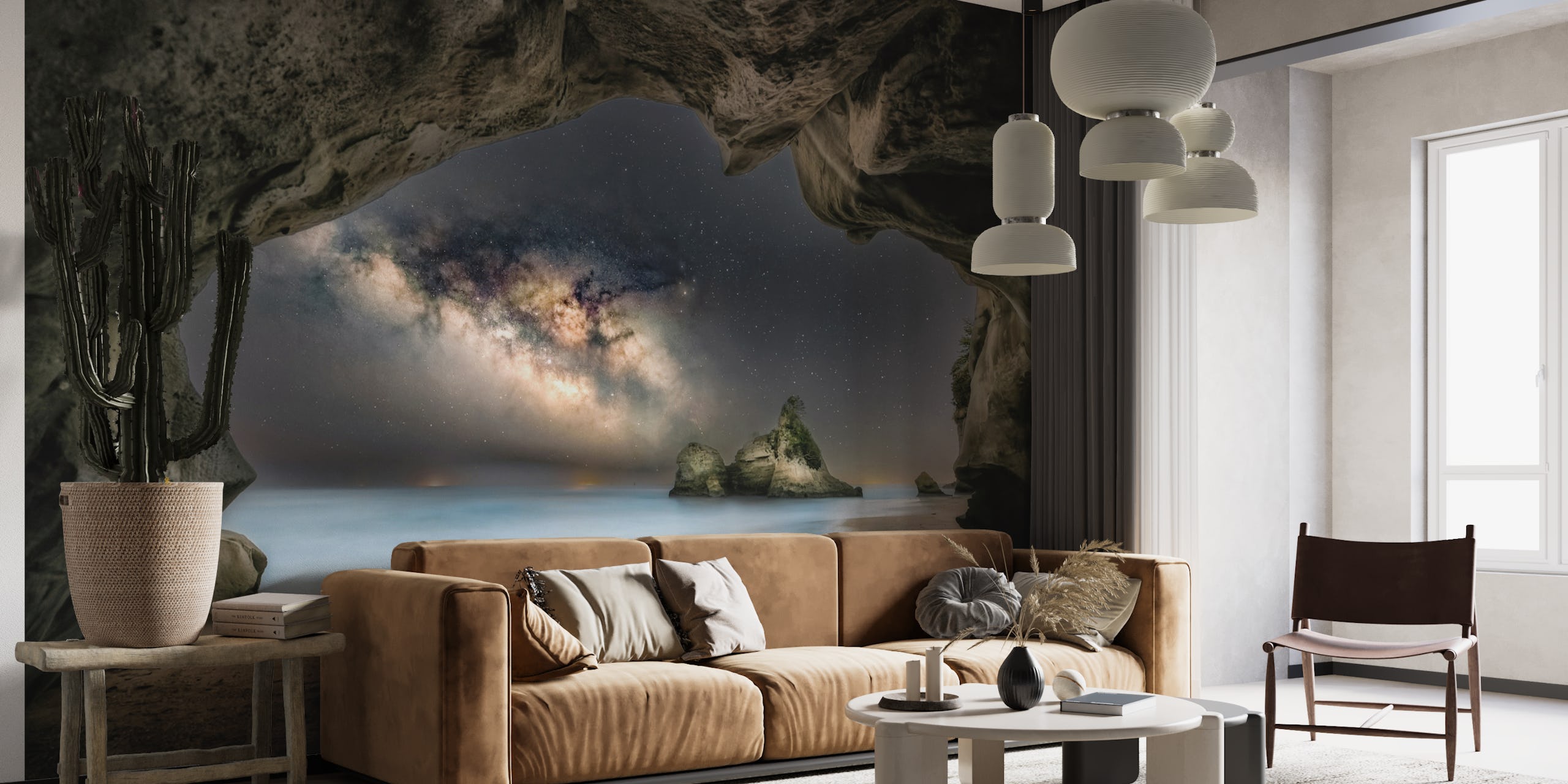 In the cave with starry sky wallpaper