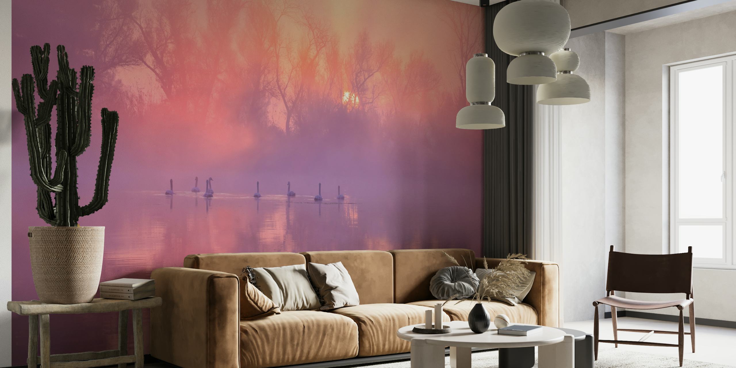 Swan Lake Sunrise papel de parede