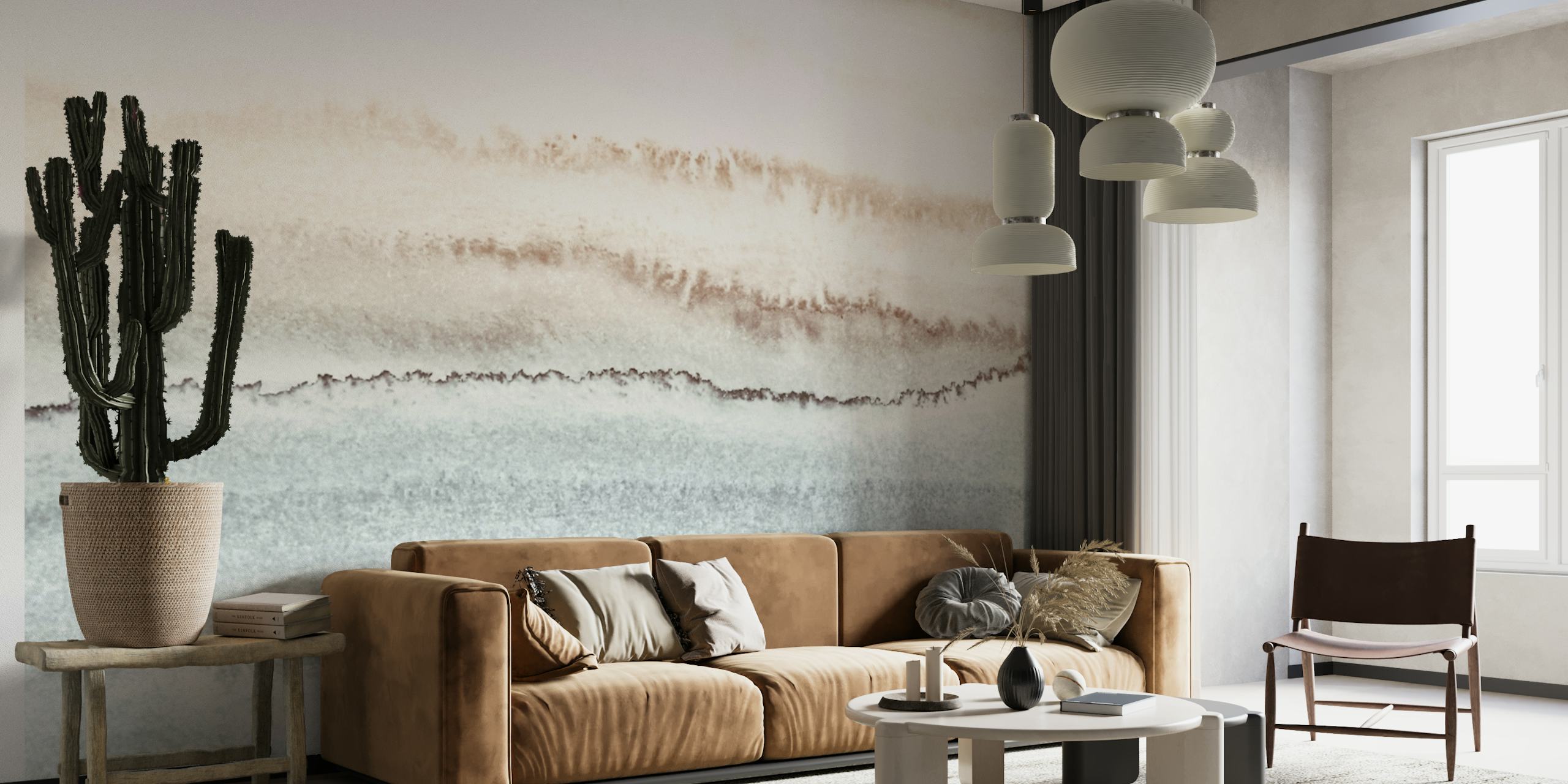 Mural de parede abstrato inspirado no oceano com tons terrosos misturados em um gradiente.