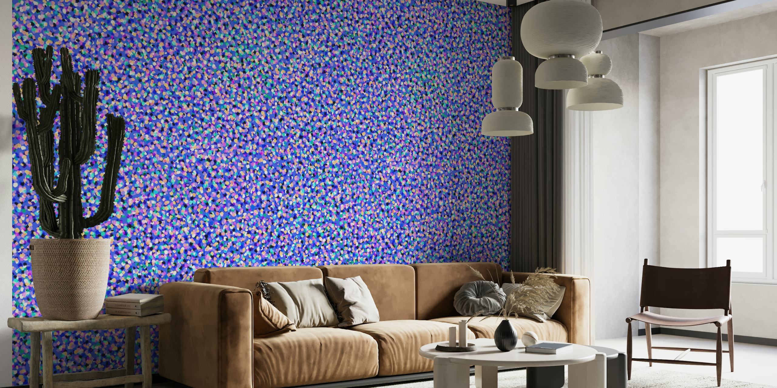 Abstrakt blåklokke-tonet vægmaleri med dynamisk tekstureffekt