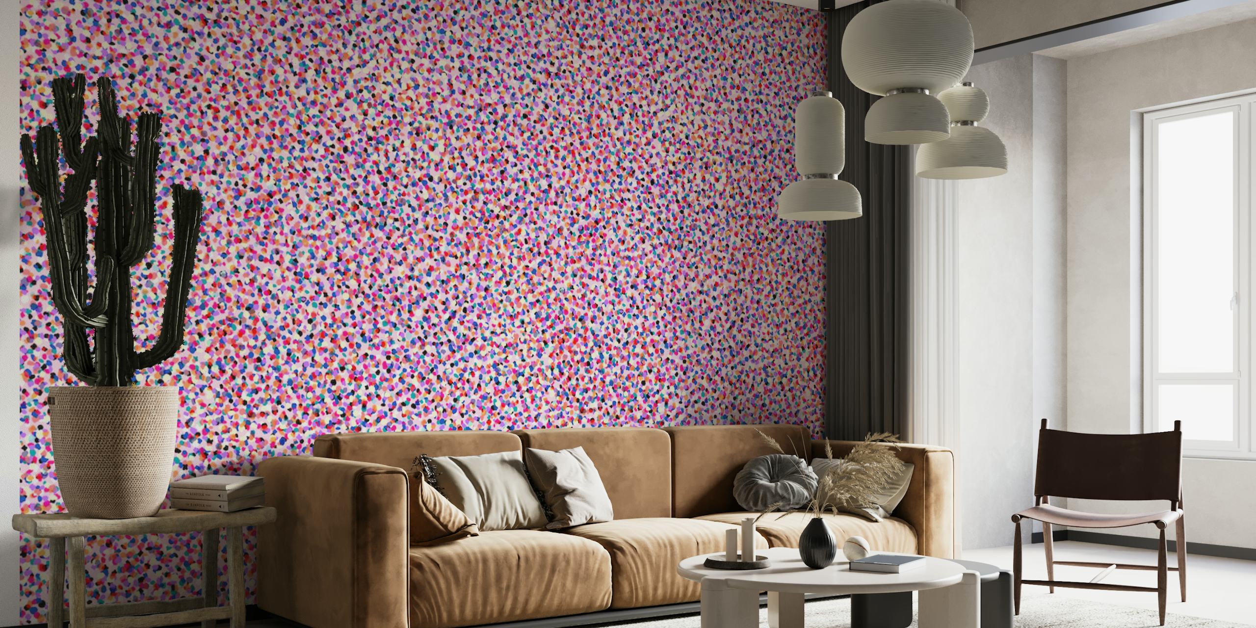 Papel de parede Party Spot Pink exibido em um quarto