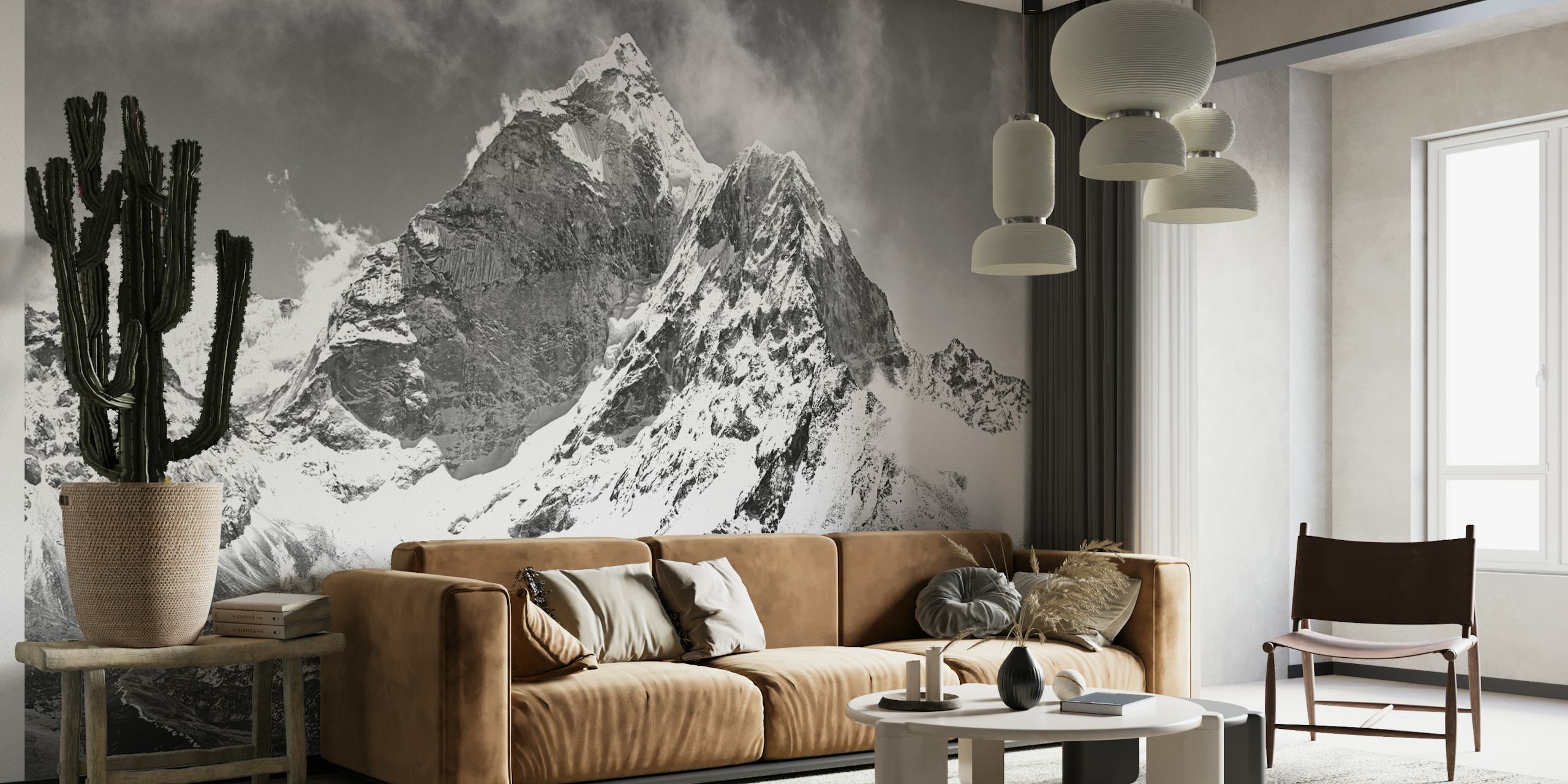 Majestic black and white mountain landscape wallpaper