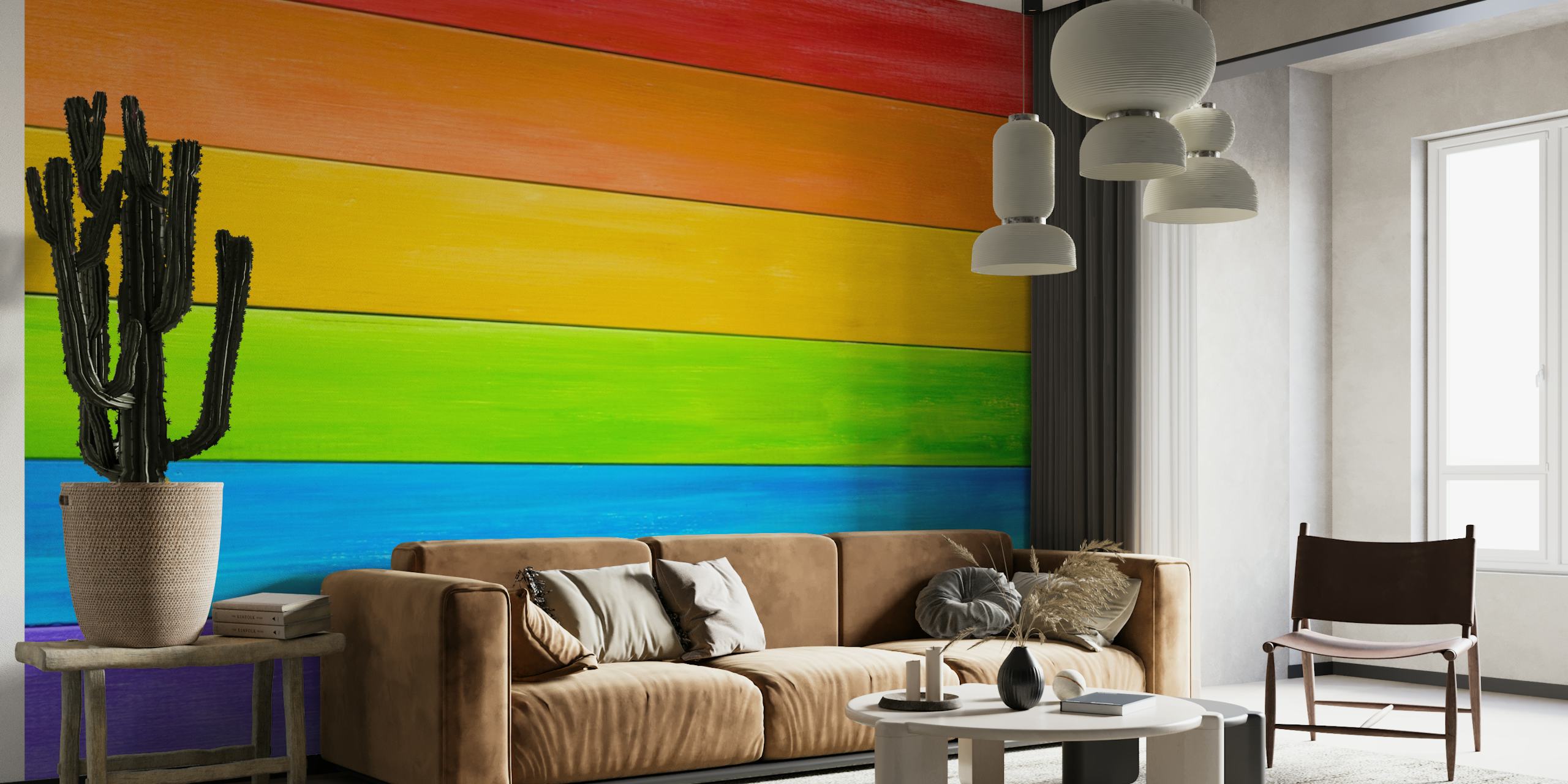 Rainbow planks wallpaper