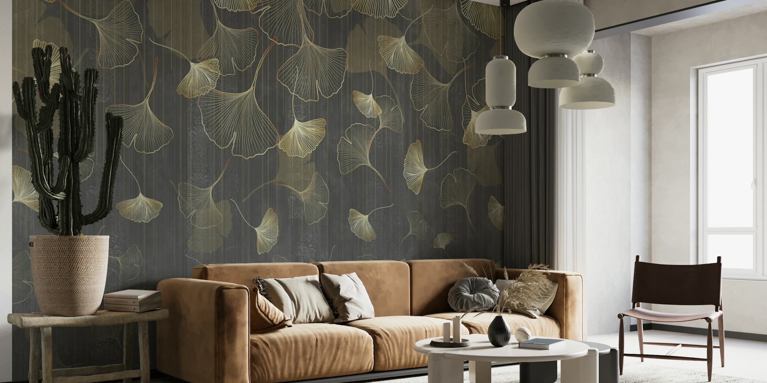 Ginkgo leaves on black wallpaper