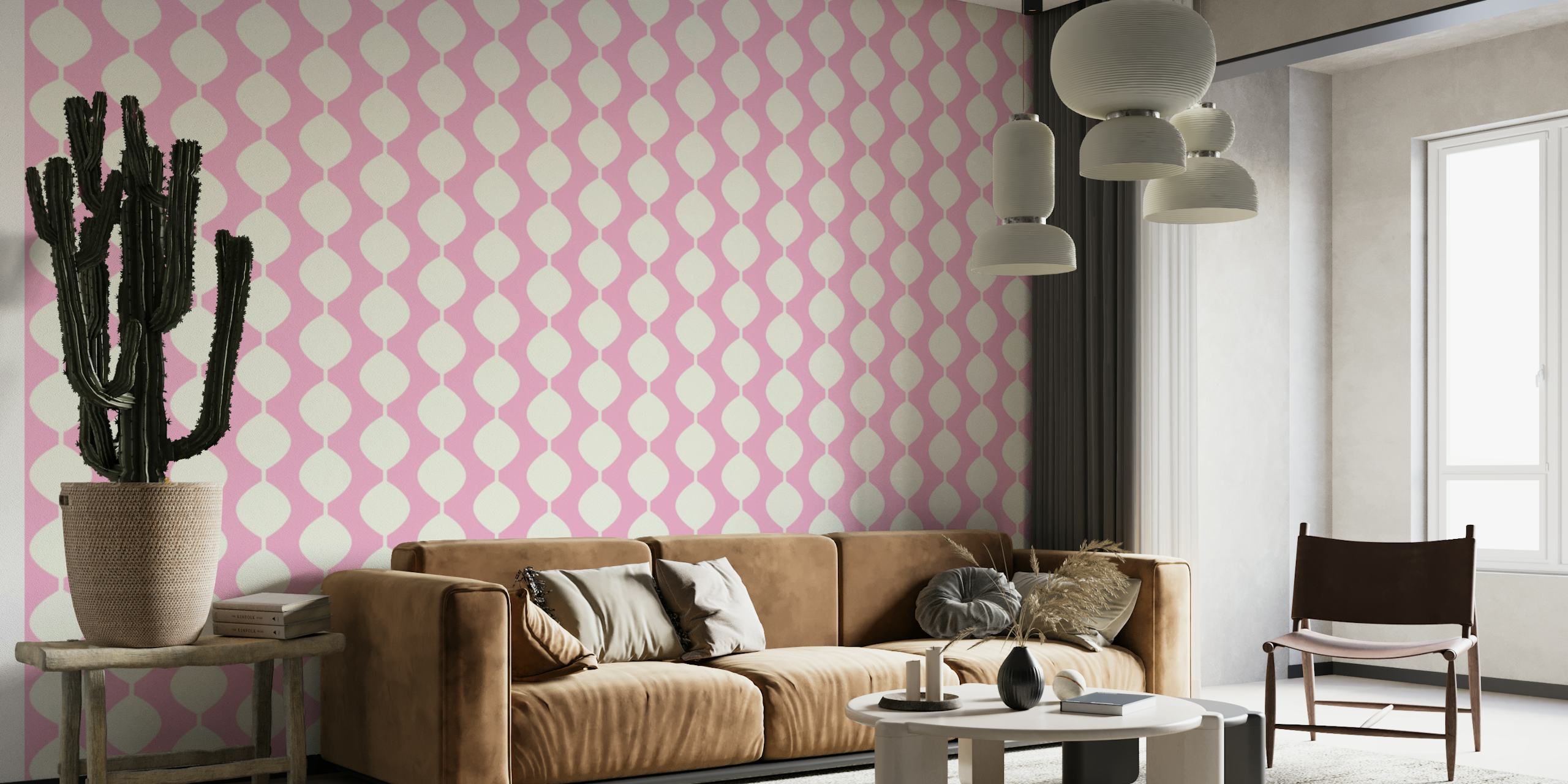 Pink retro pattern behang
