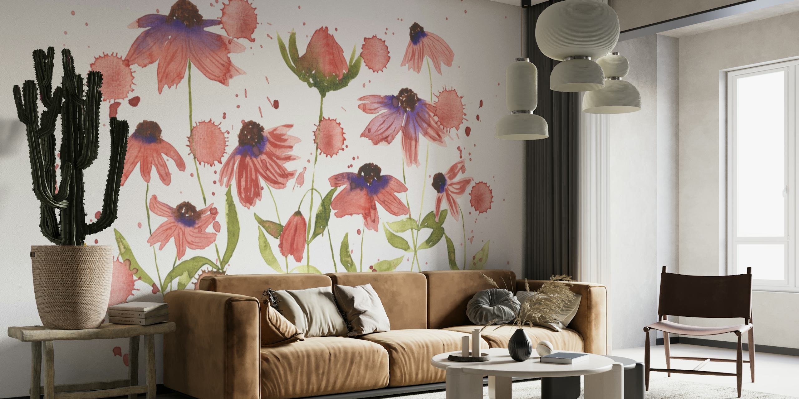 Maroon watercolor flowers papel de parede no quarto