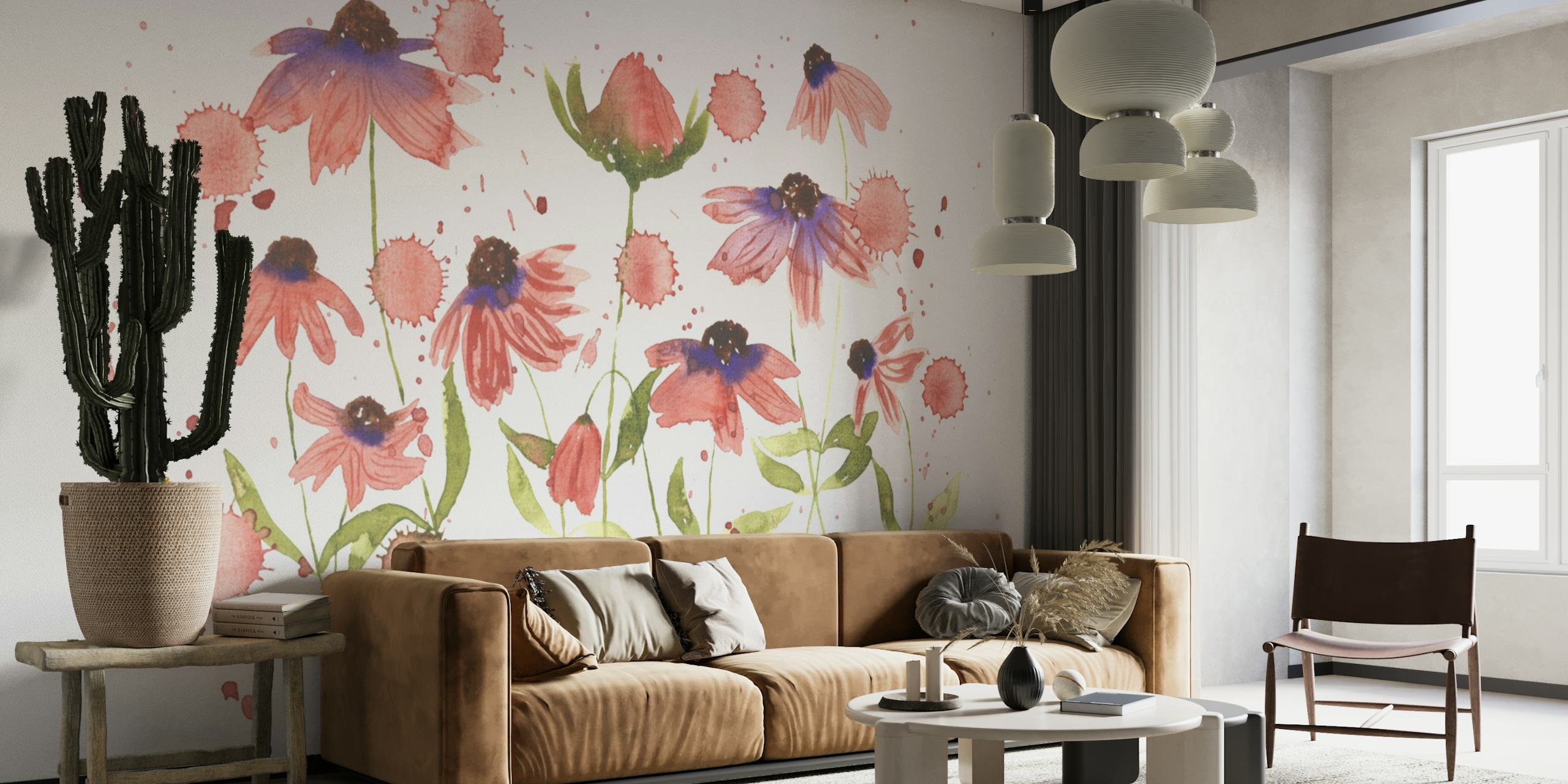 Maroon watercolor flowers wallpaper