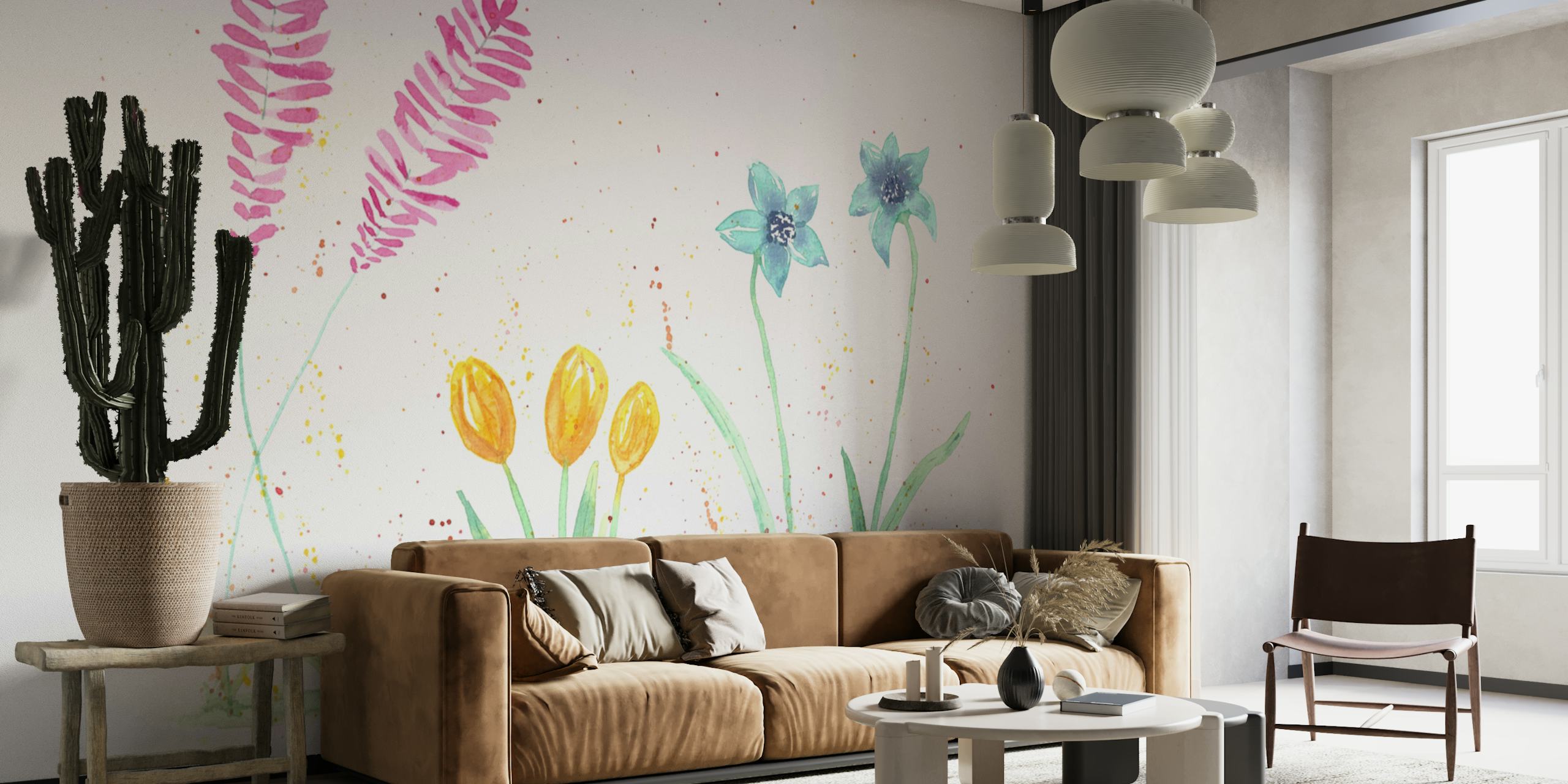 Tapeta Delicate painted flowers v místnosti
