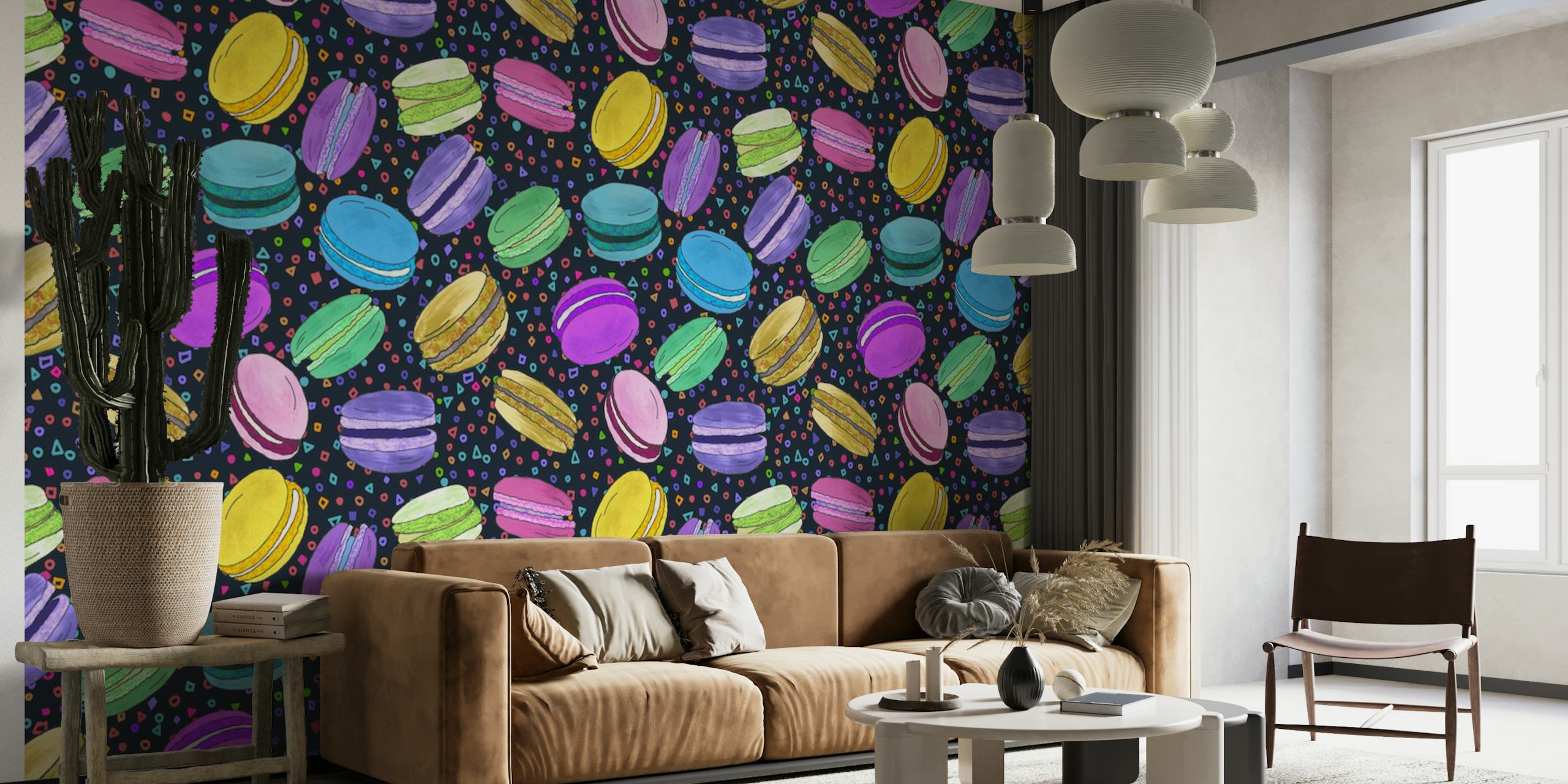 Macarons pattern on black wallpaper