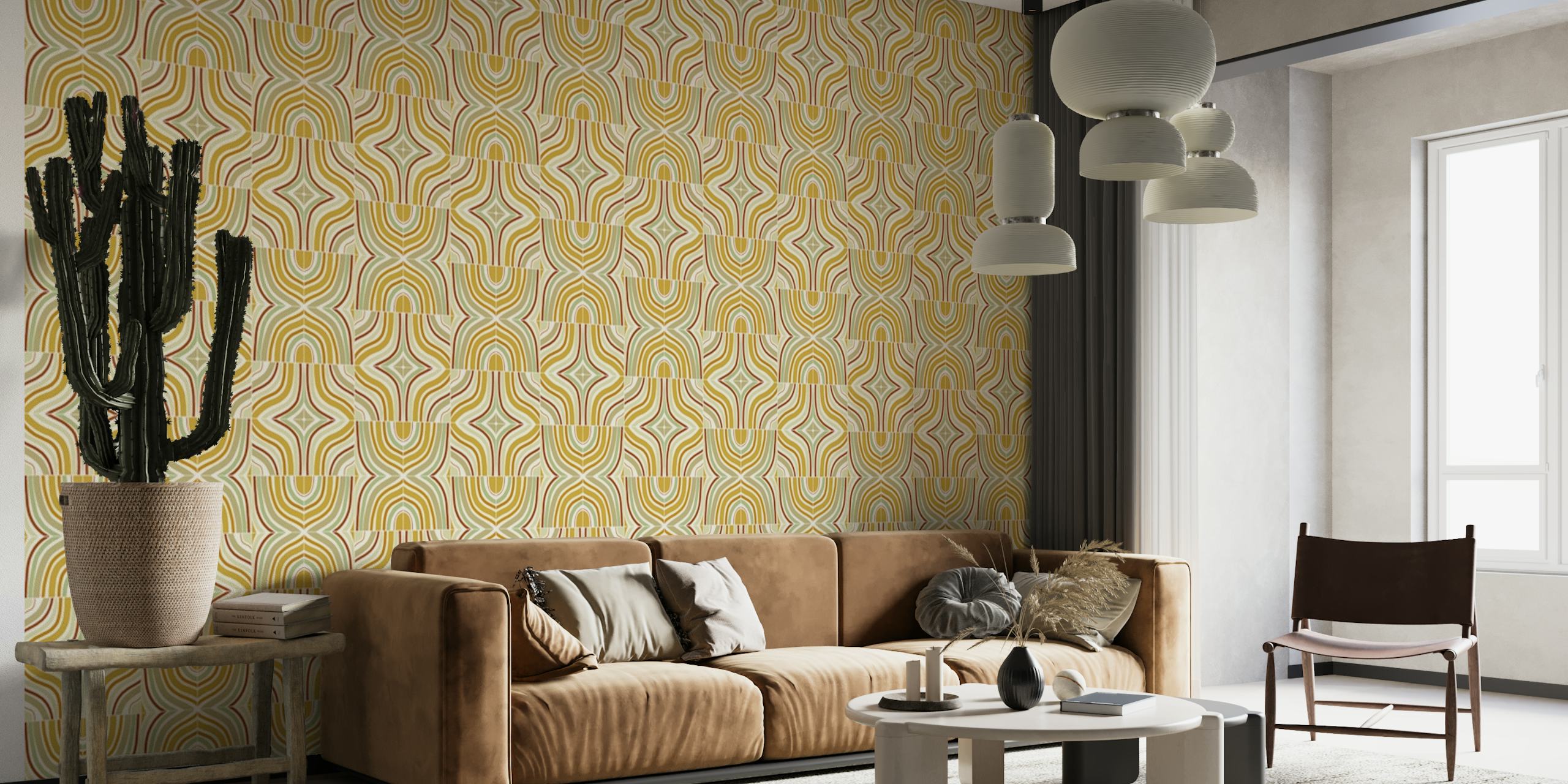Ochre Retro Marbled Tiles i ett rum