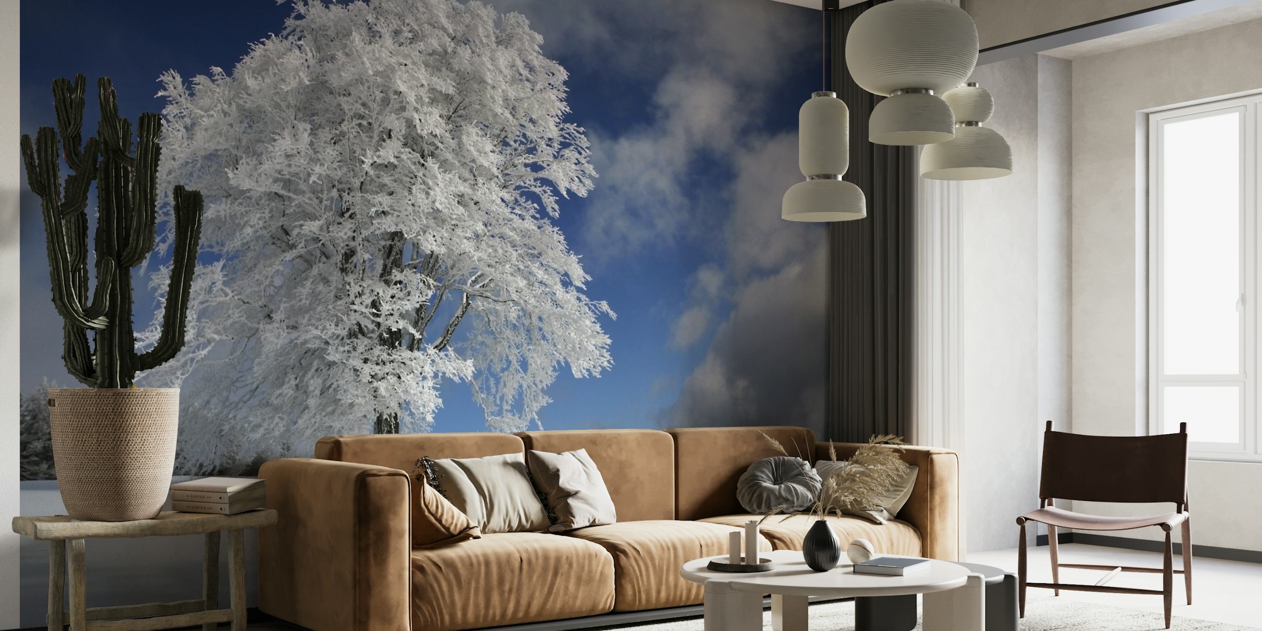White windbuche tree wallpaper in a room