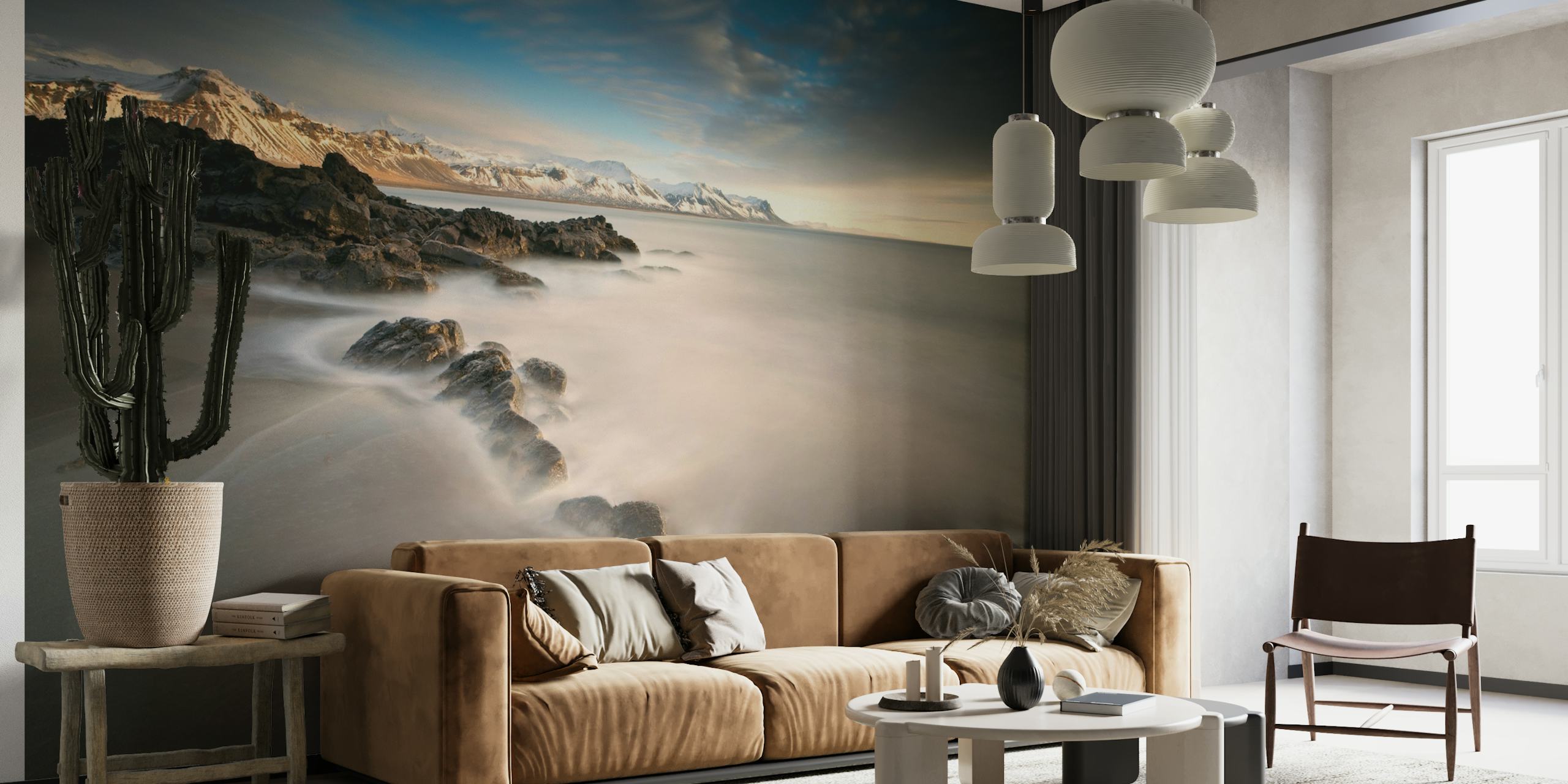 Wall mural of serene shoreline with gentle tides at twilight