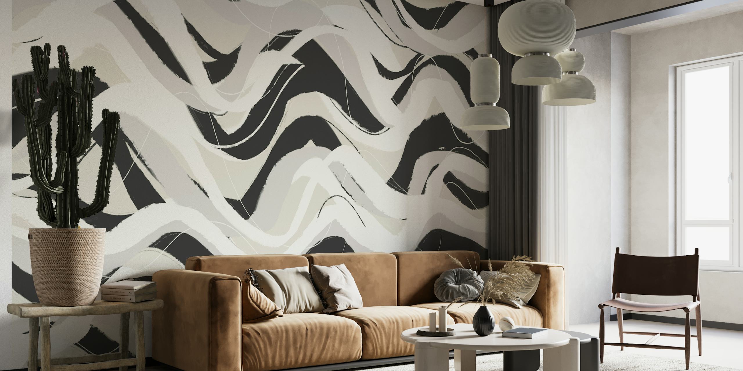 White Black Waves Pattern Square wallpaper