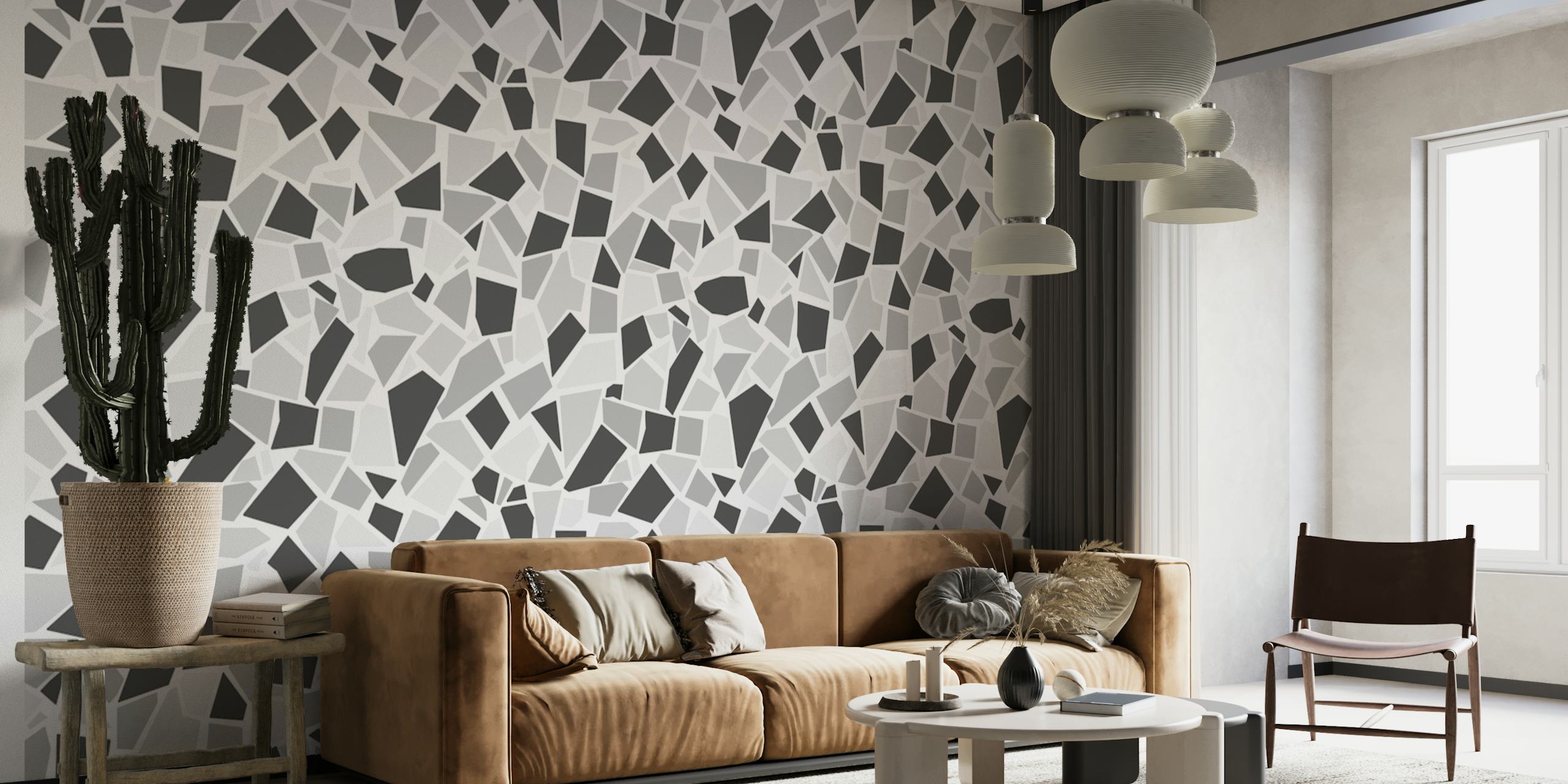 Fotomural vinílico de parede com padrão de mosaico cinza para interiores modernos