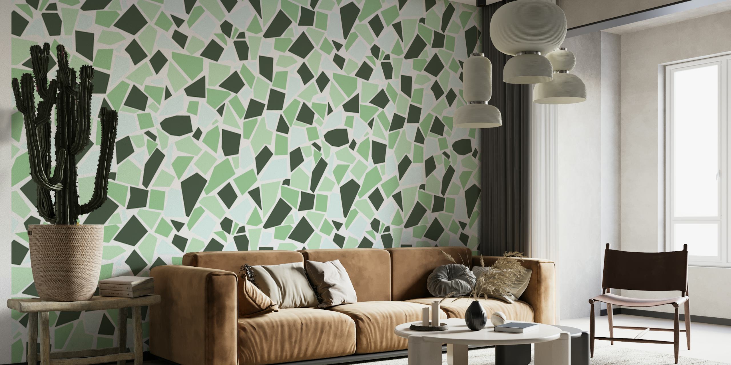 Green mosaic shapes and patterns wallpaper