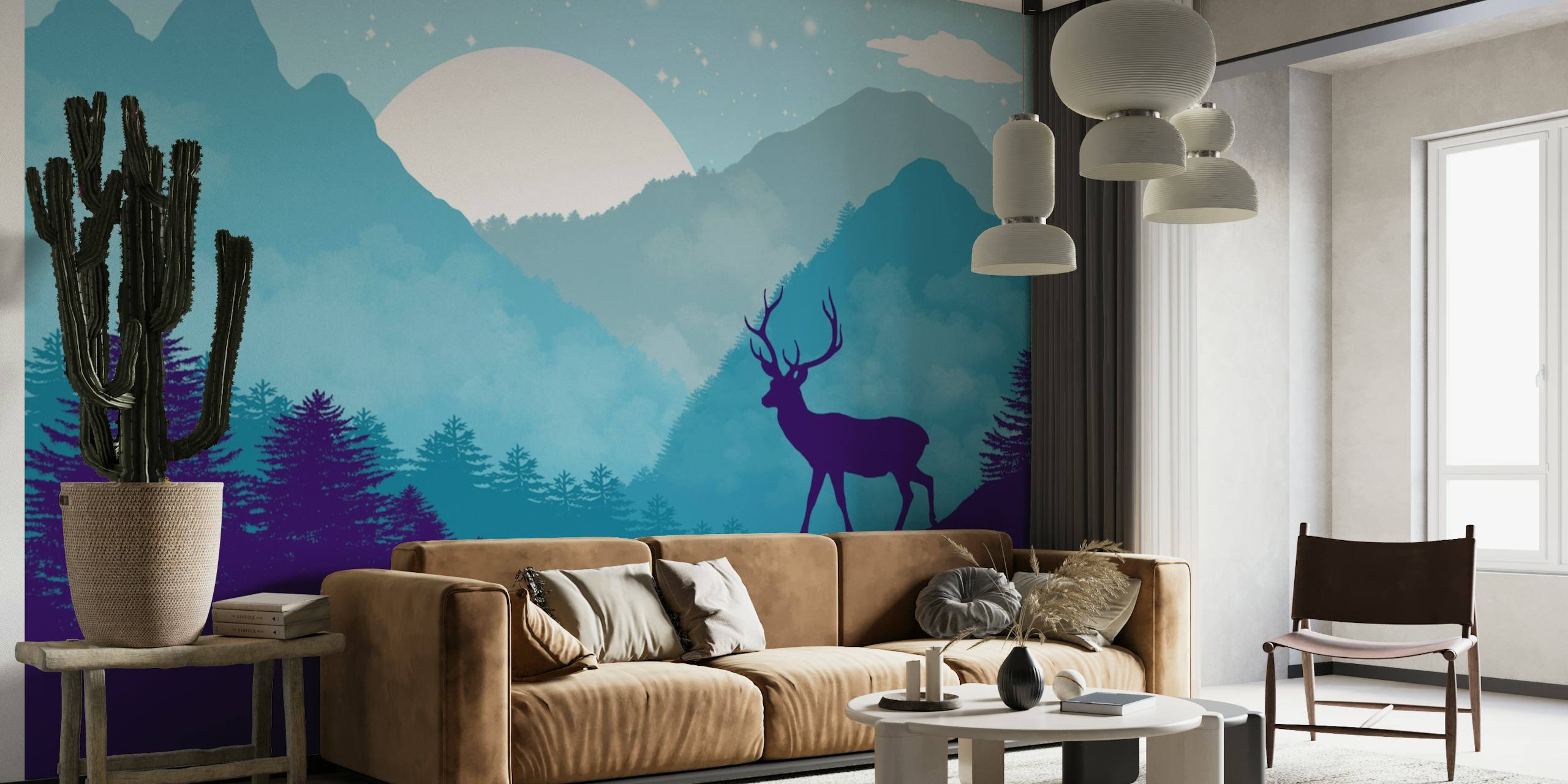 Purple Deer Blue Mountains behang