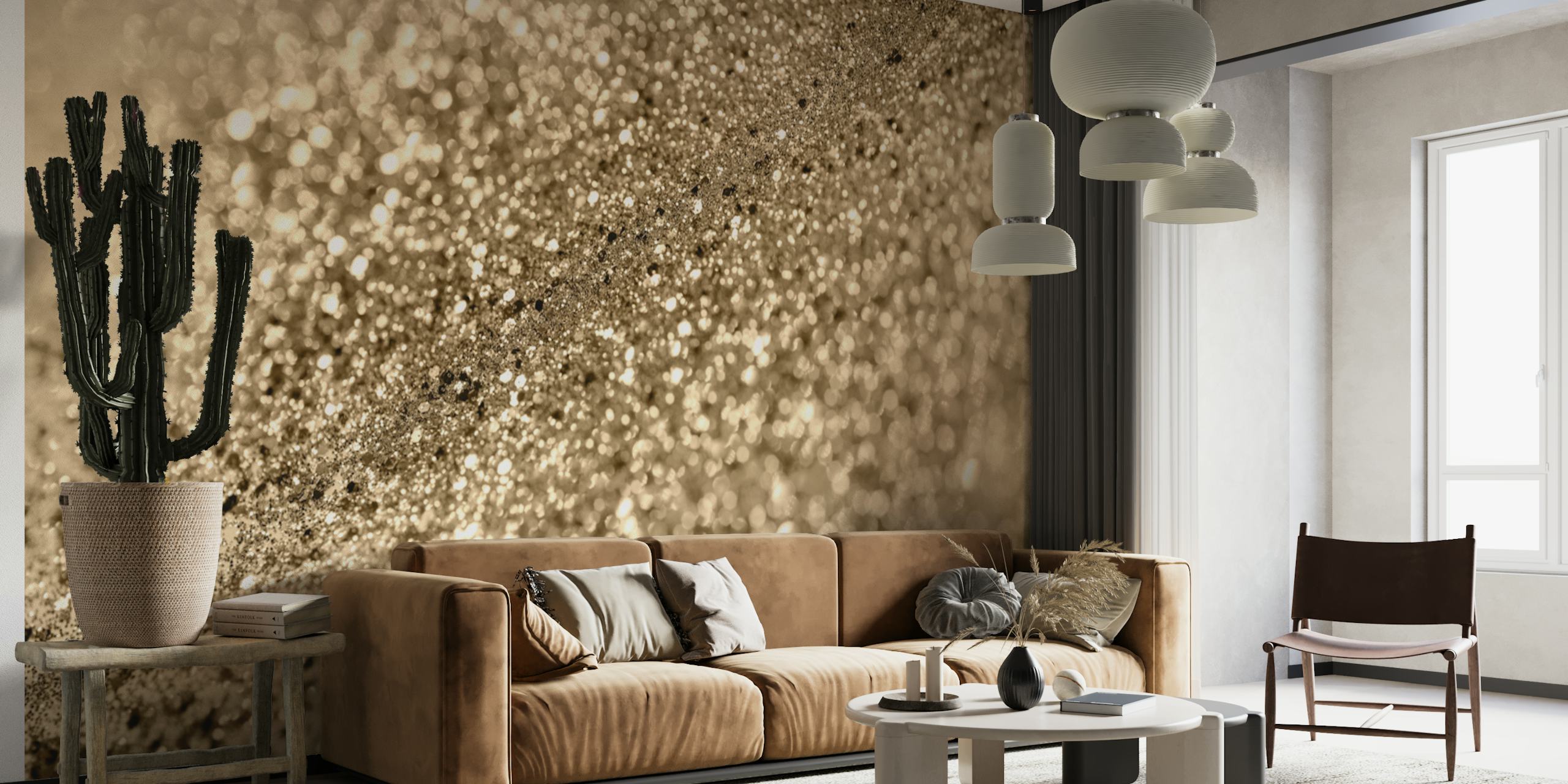 Gold bokeh glitter pattern wallpaper with soft shimmering effect
