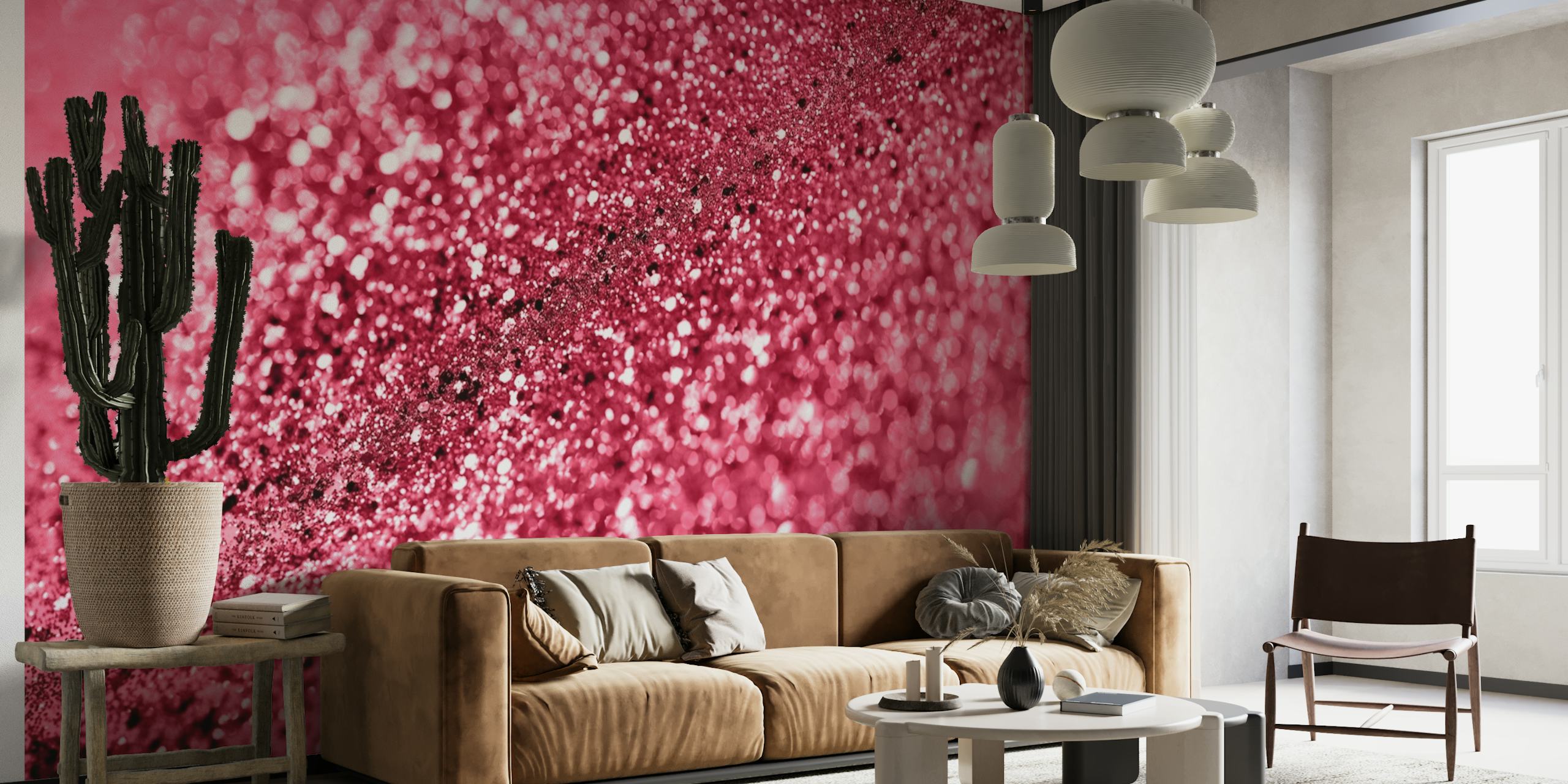 Fotomural vinílico de parede com efeito bokeh glitter magenta