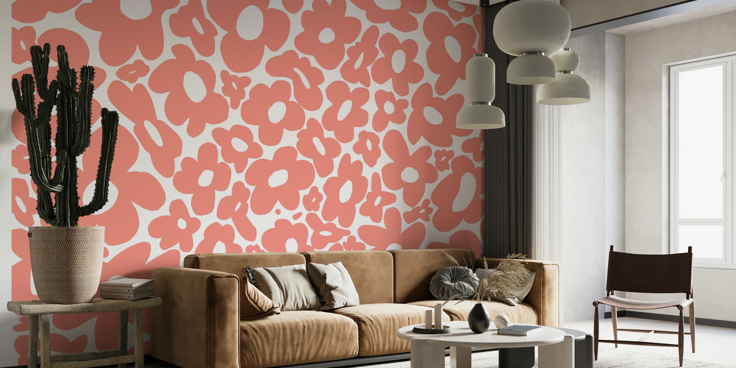 Retro hippy flower wallpaper in a room