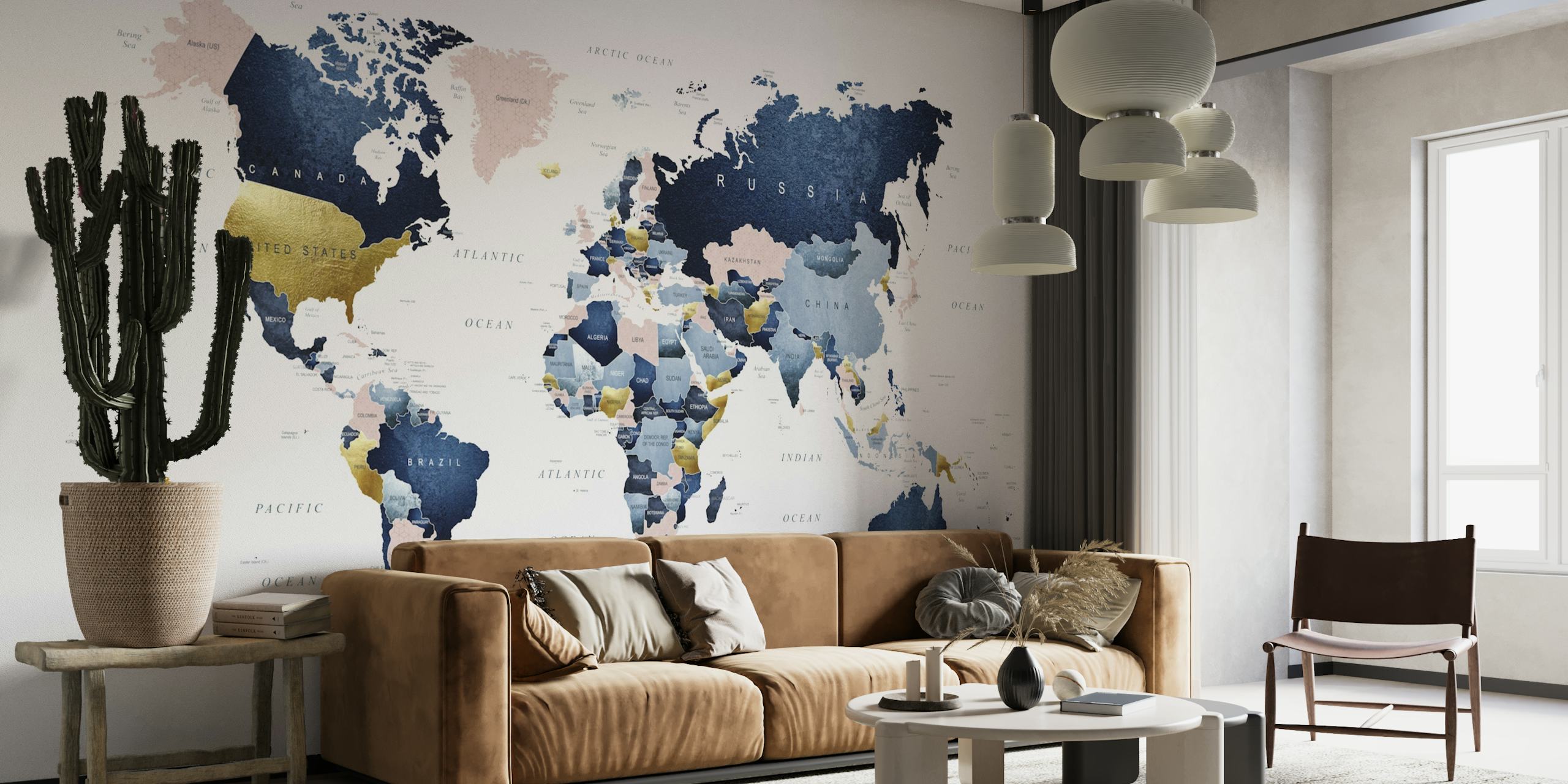World Map Blush Navy papiers peint