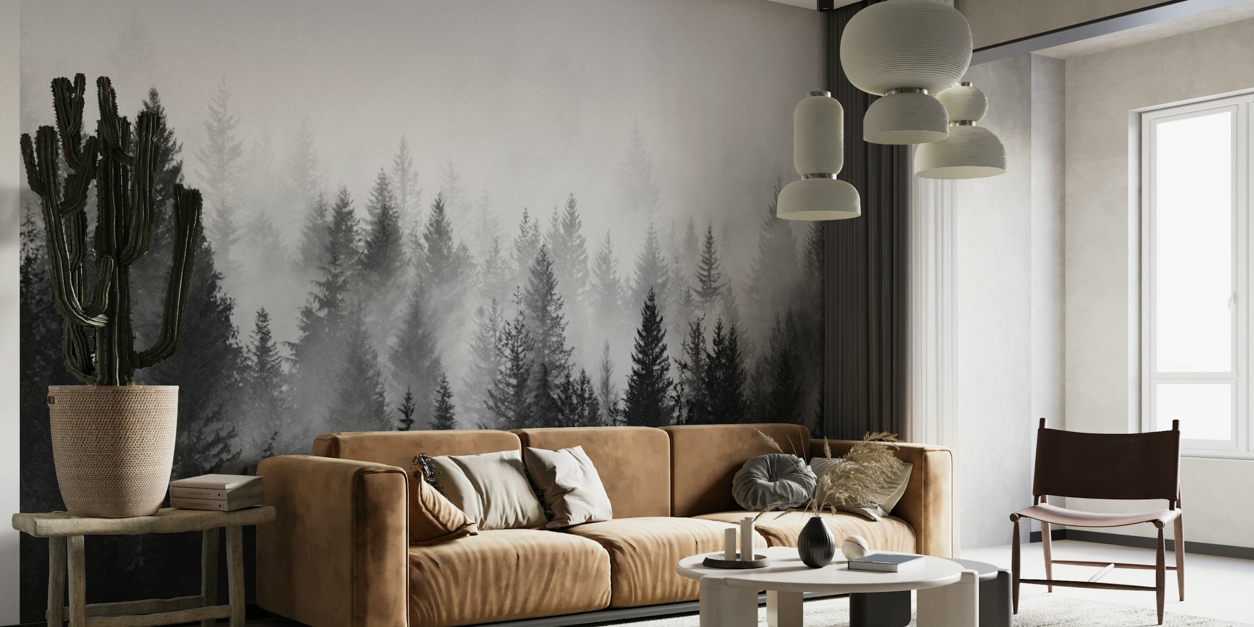Misty dark forest wallpaper