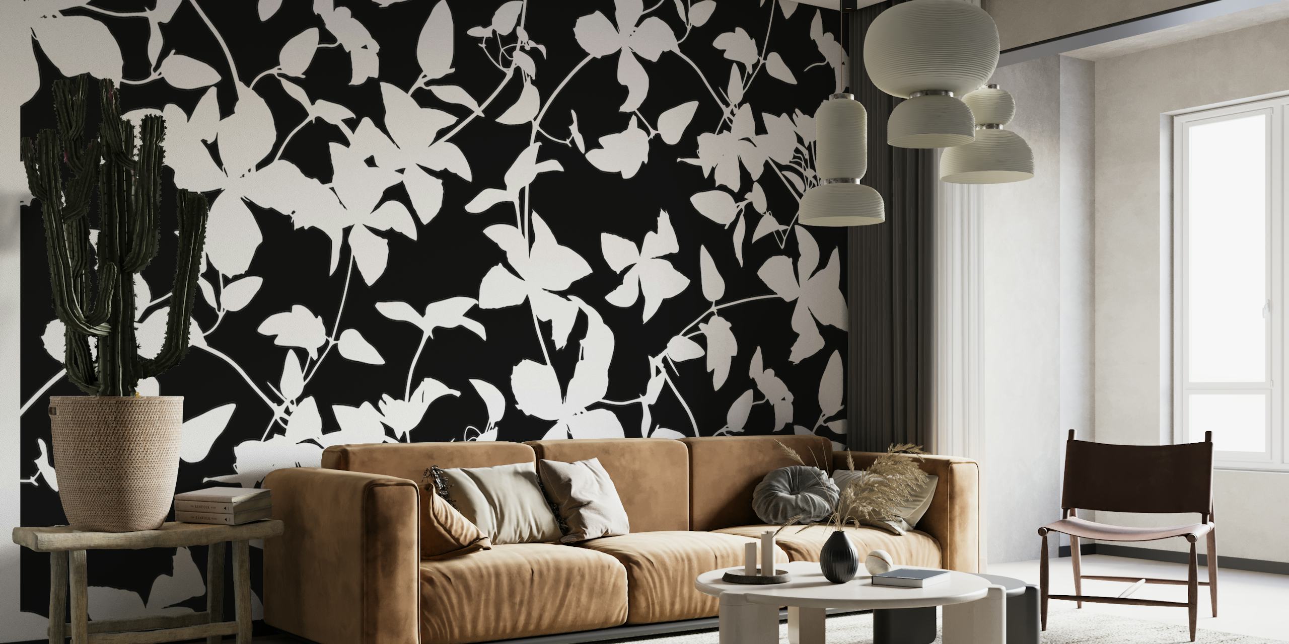 Ταπετσαρία Clematis Flower Silhouette σε ένα δωμάτιο