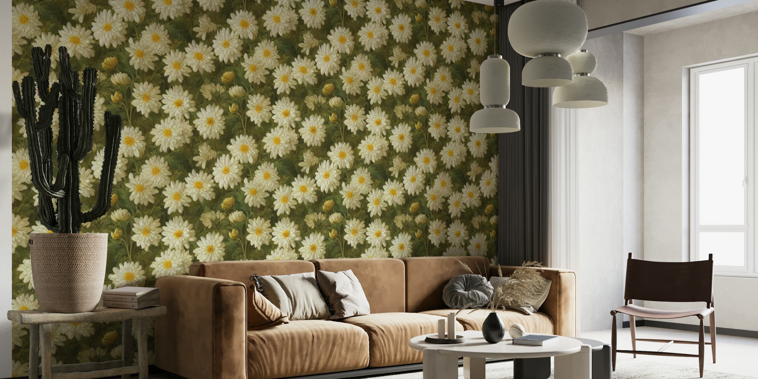 Soft Buttons wall mural with flower-like designs on a warm background