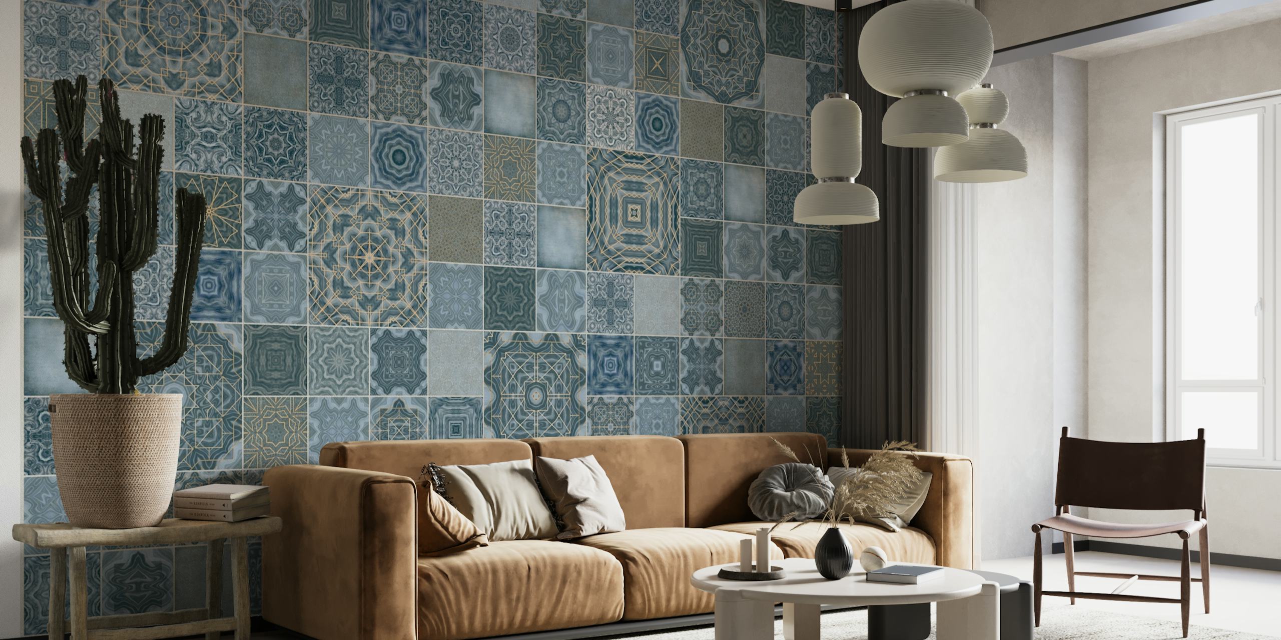 Vintage Tiles Teal Blue wallpaper