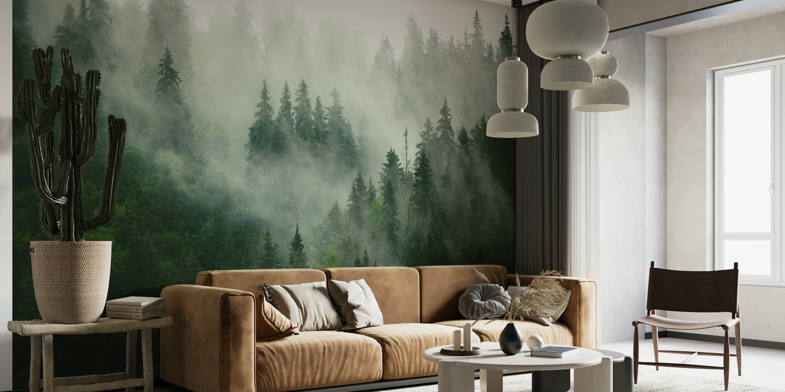Misty forest green behang