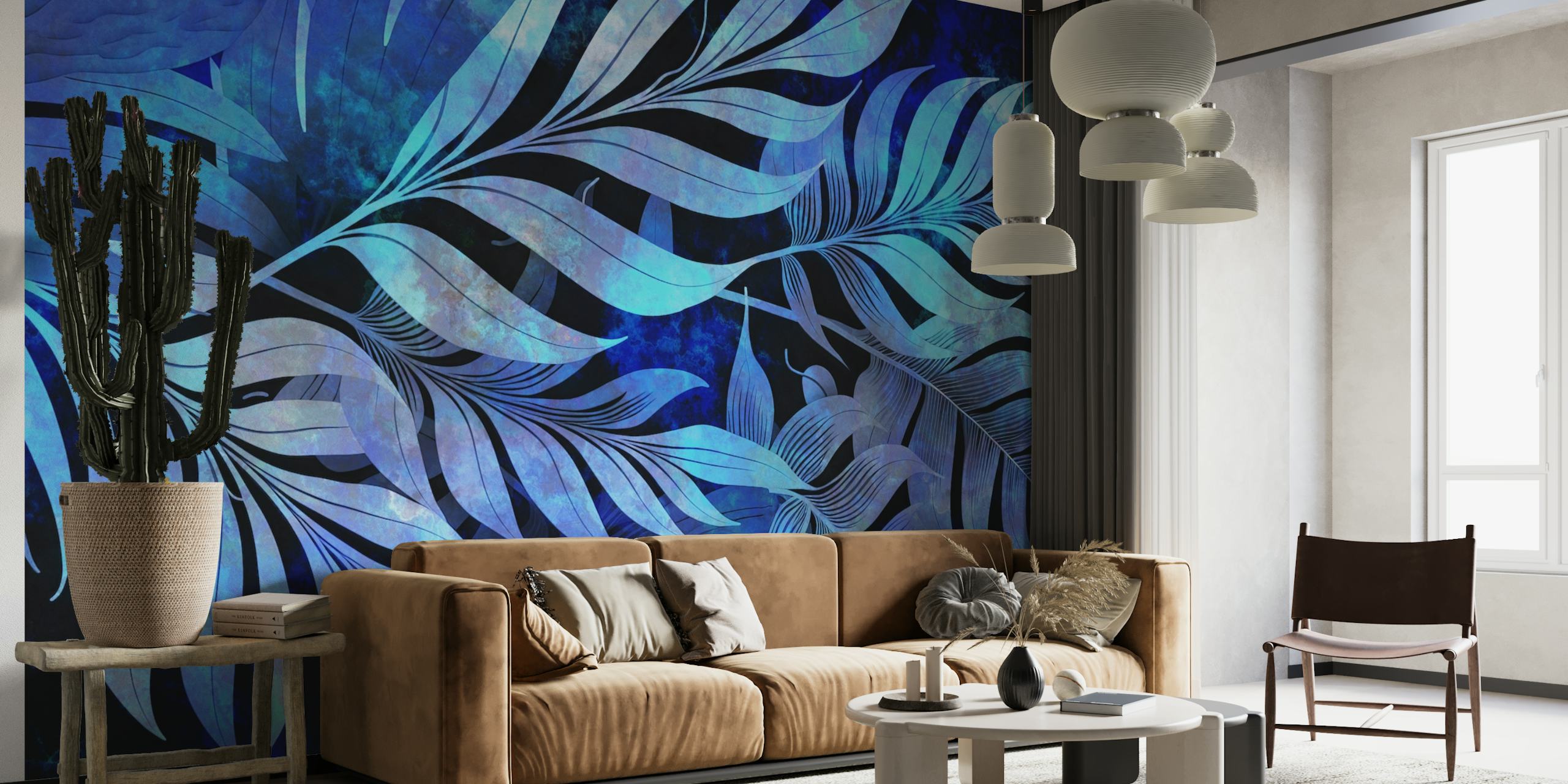 Blue Tropical Leaf Art ταπετσαρία