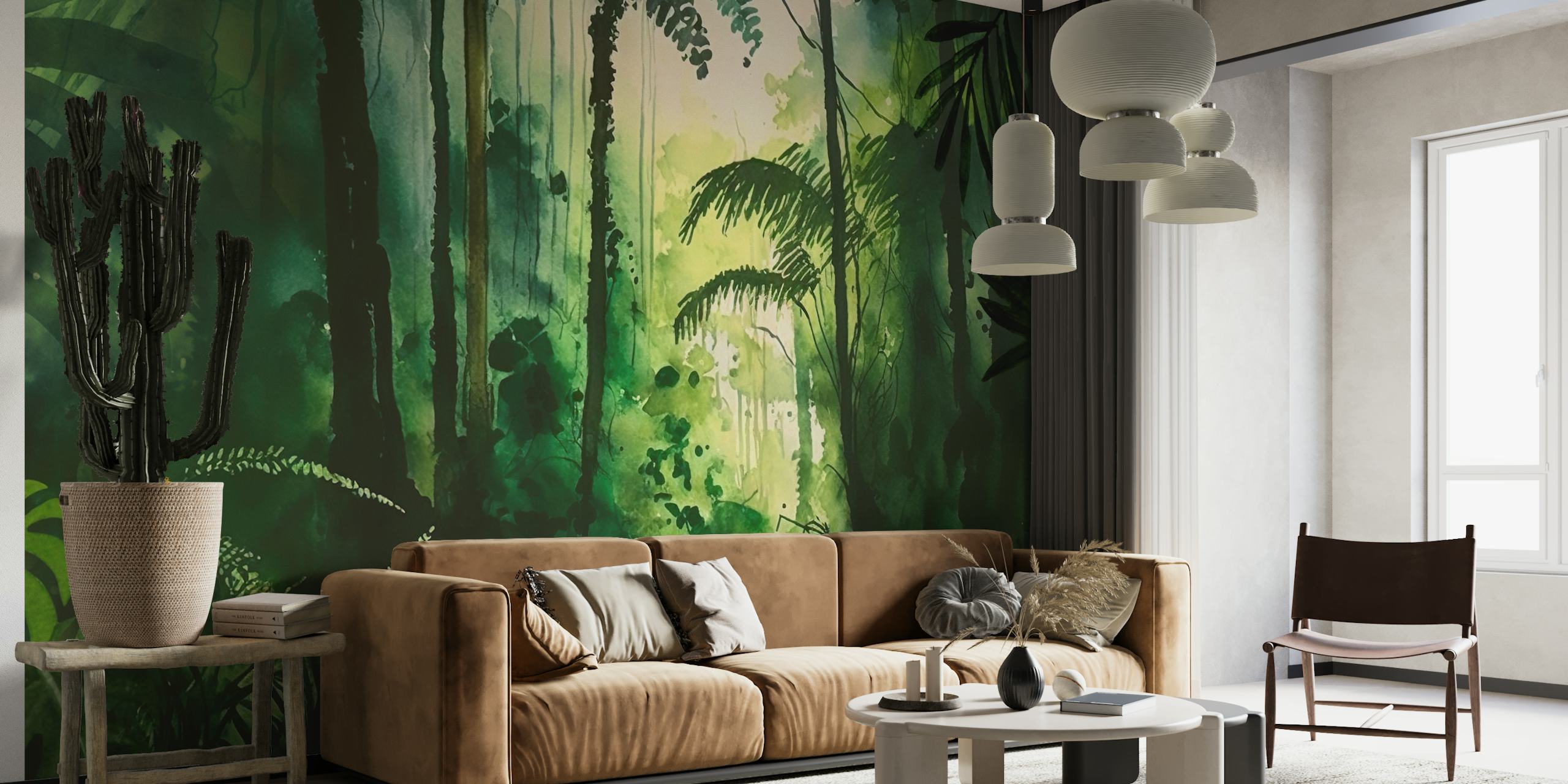 Tropical Jungle Watercolor carta da parati in una stanza