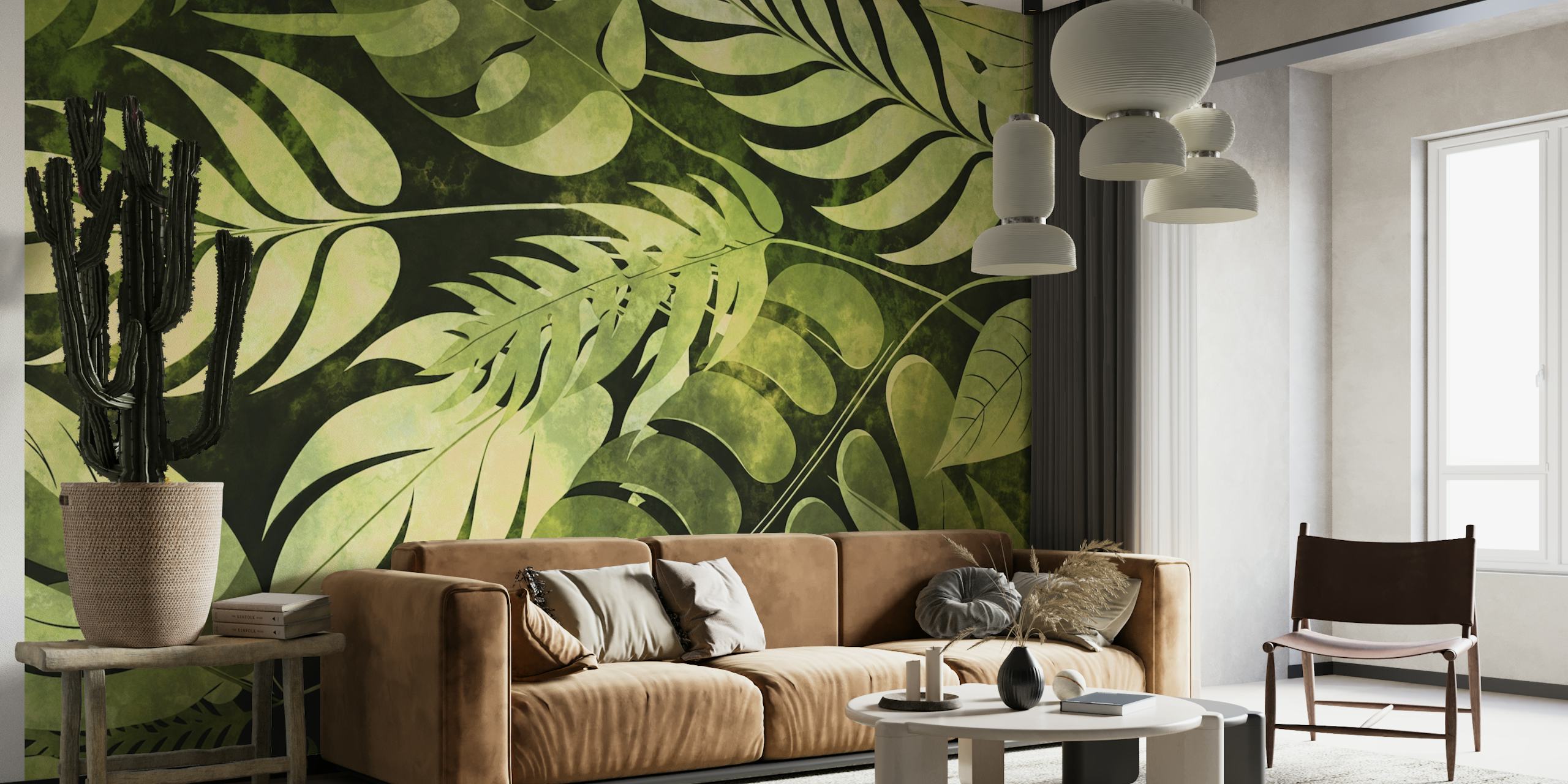 Green Tropical Leaf Art behang